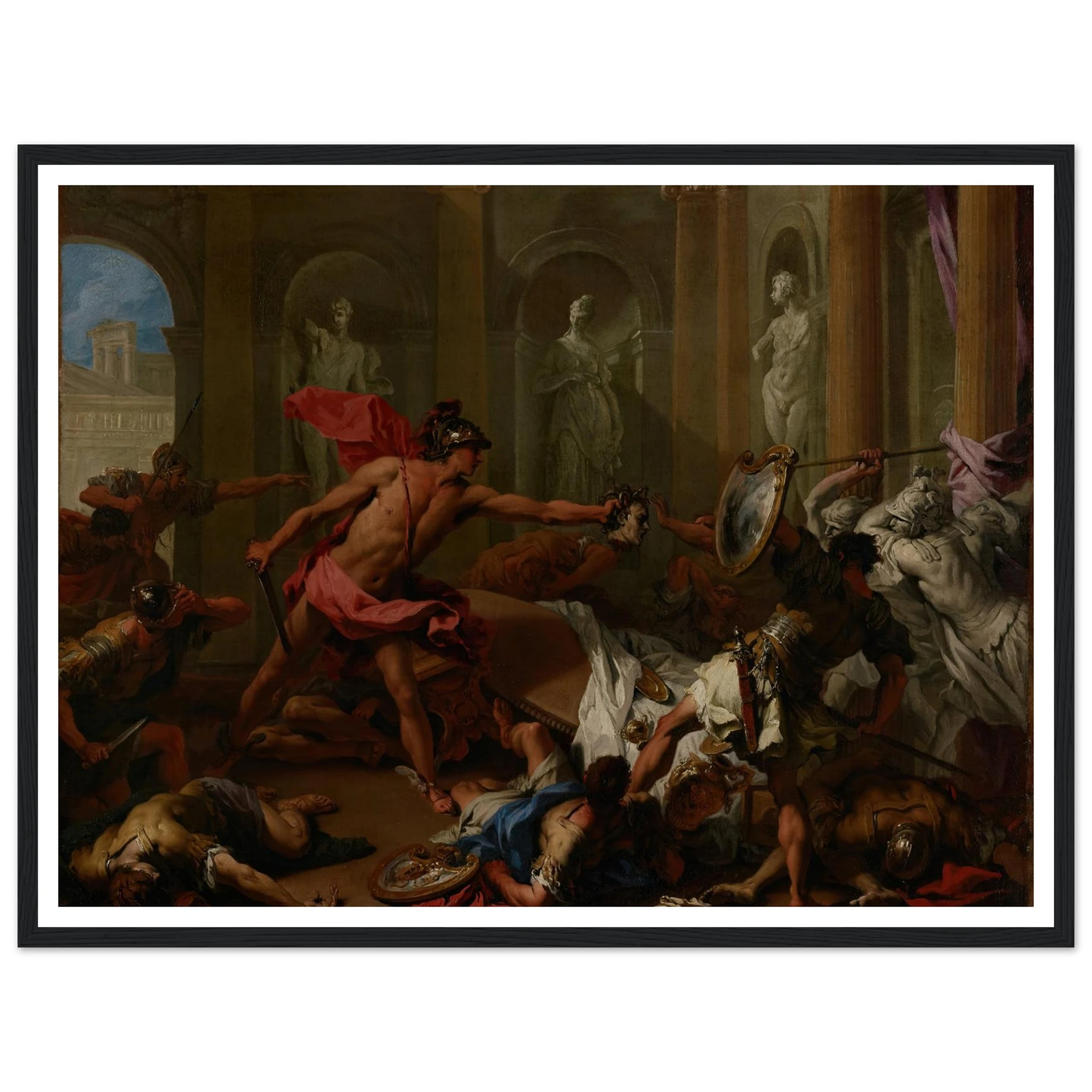 Perseus Confronting Phineus With The Head of Medusa (1705–1710) Art Print | Sebastiano Ricci - Framed Poster - 30x40 cm / 12x16″ - Black frame