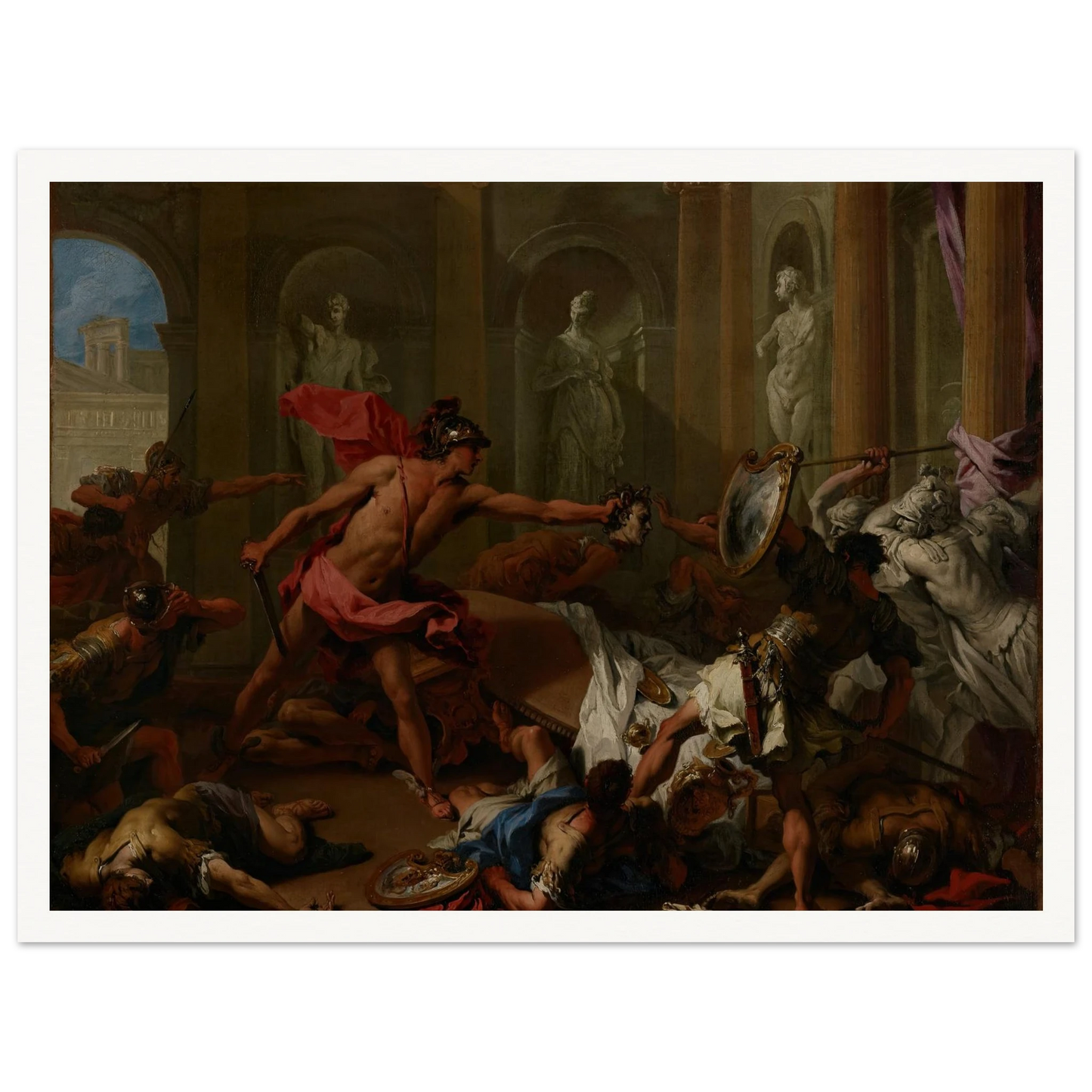 Perseus Confronting Phineus With The Head of Medusa (1705–1710) Art Print | Sebastiano Ricci - Framed Poster - 30x40 cm / 12x16″ - Black frame