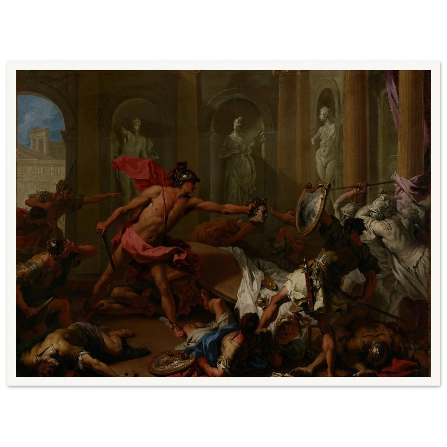 Perseus Confronting Phineus With The Head of Medusa (1705–1710) Art Print | Sebastiano Ricci - Framed Poster - 30x40 cm / 12x16″ - Black frame
