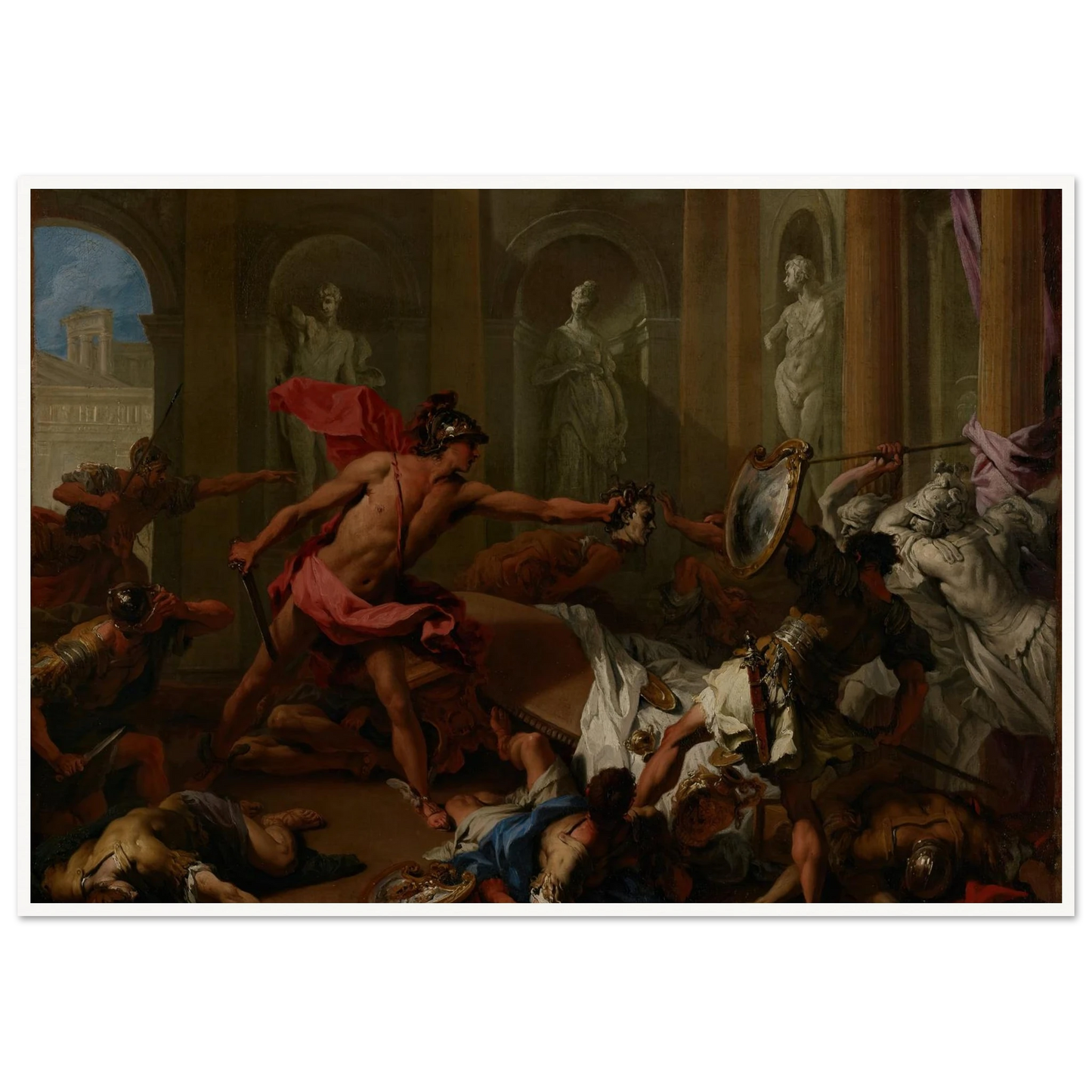 Perseus Confronting Phineus With The Head of Medusa (1705–1710) Art Print | Sebastiano Ricci - Framed Poster - 30x40 cm / 12x16″ - Black frame