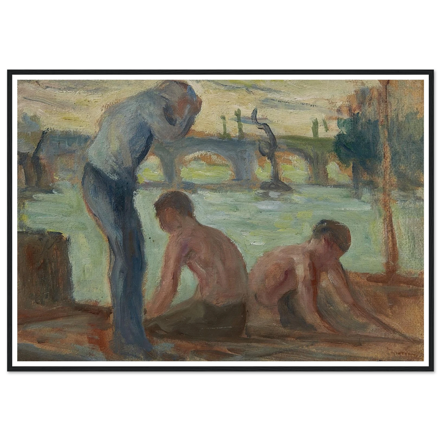 Personnages en bord de Seine Art Print | Maximilien Luce - Framed Poster - 30x40 cm / 12x16″ - Black frame