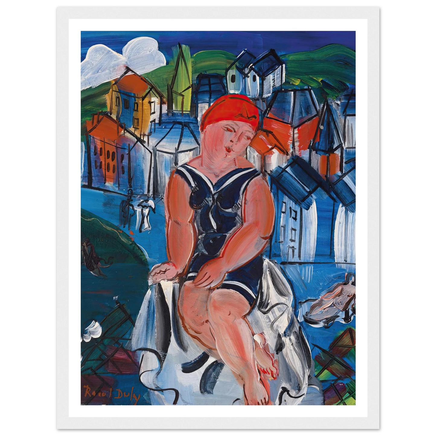 Petite baigneuse à Sainte-Adresse Art Print | Raoul Dufy - Framed Poster - 30x40 cm / 12x16″ - Black frame