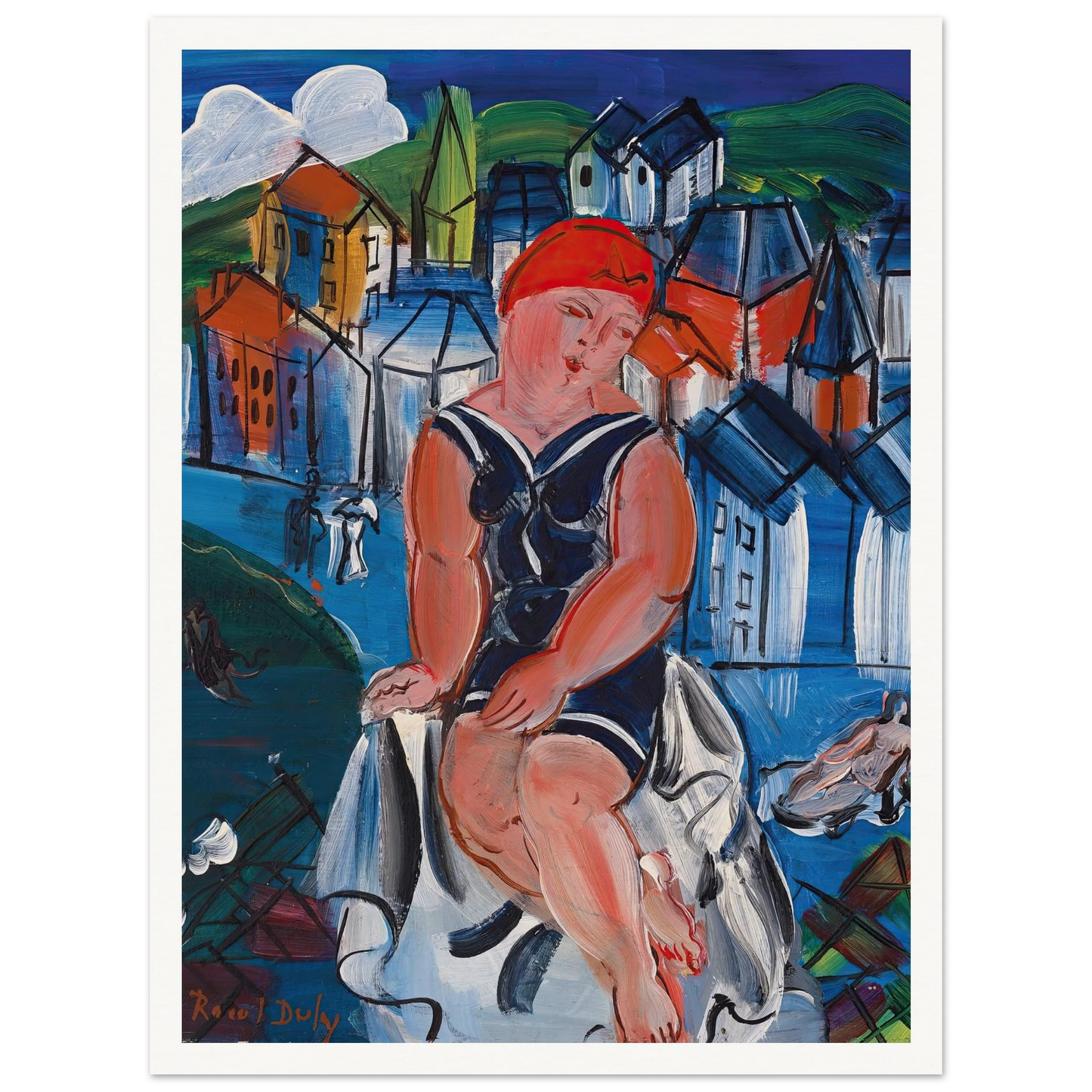 Petite baigneuse à Sainte-Adresse Art Print | Raoul Dufy - Framed Poster - 30x40 cm / 12x16″ - Black frame