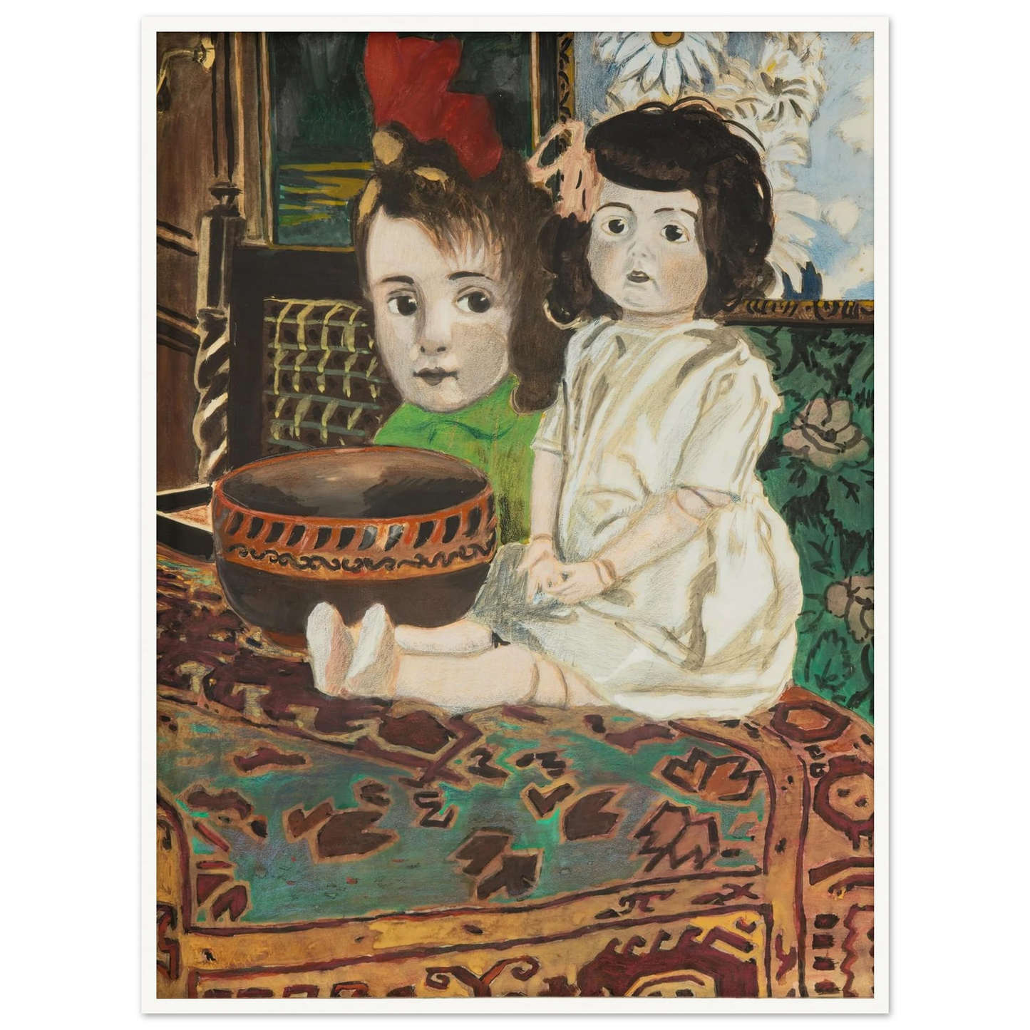 Petite fille à la poupée dans l’intérieur du peintre (1924) Art Print | Leon Spilliaert - Framed Poster - 30x40 cm / 12x16″ - Black frame