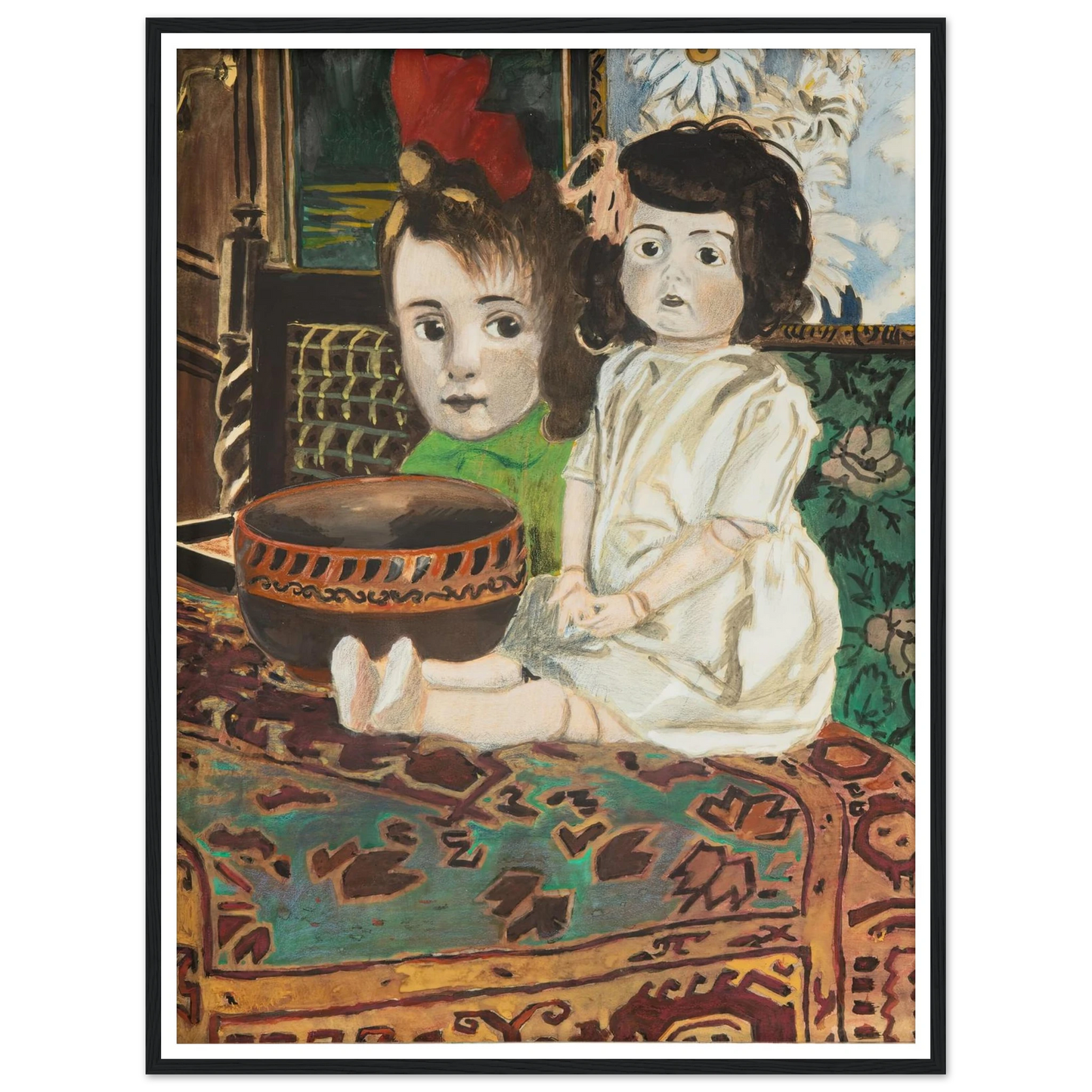 Petite fille à la poupée dans l’intérieur du peintre (1924) Art Print | Leon Spilliaert - Framed Poster - 30x40 cm / 12x16″ - Black frame