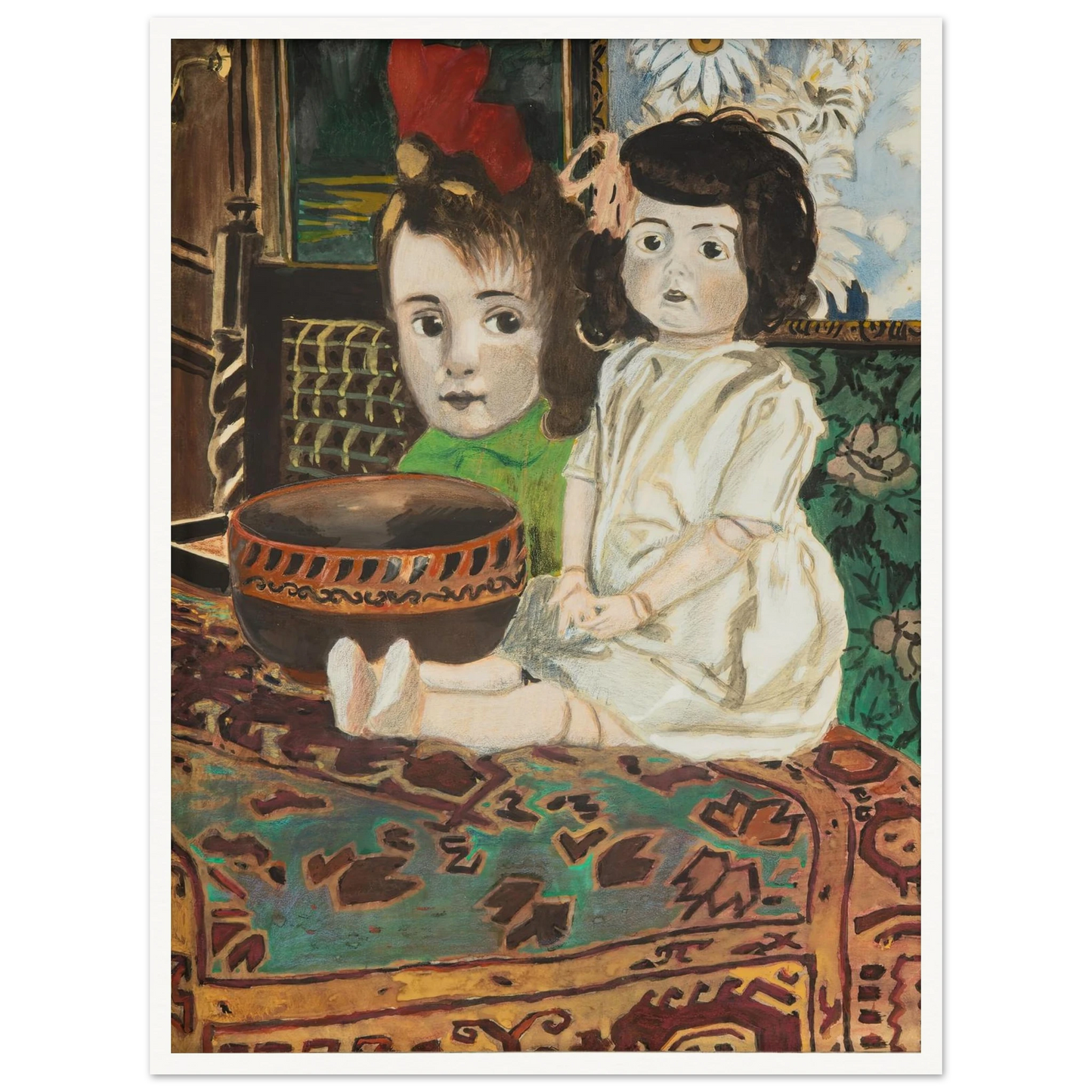 Petite fille à la poupée dans l’intérieur du peintre (1924) Art Print | Leon Spilliaert - Framed Poster - 30x40 cm / 12x16″ - Black frame