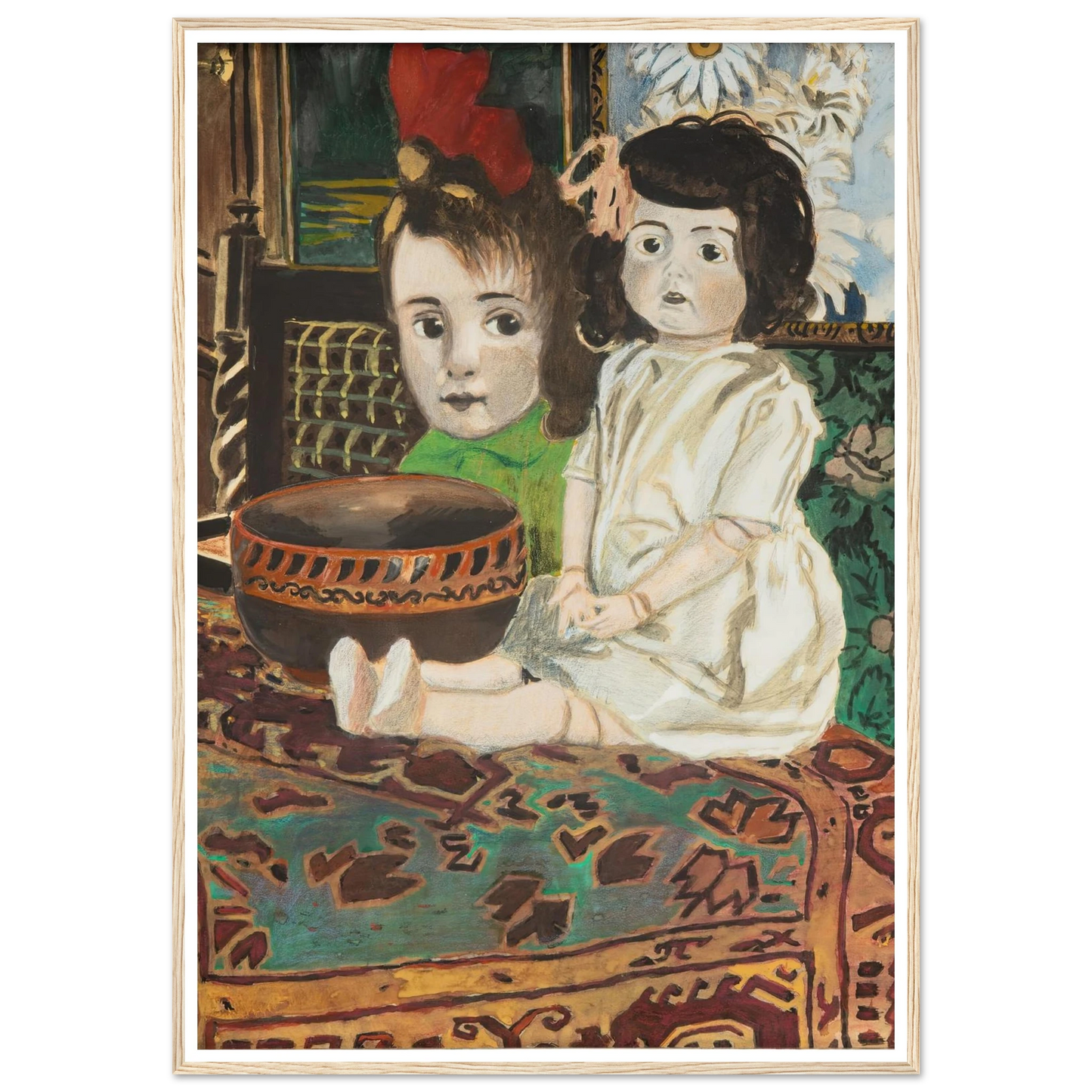 Petite fille à la poupée dans l’intérieur du peintre (1924) Art Print | Leon Spilliaert - Framed Poster - 30x40 cm / 12x16″ - Black frame