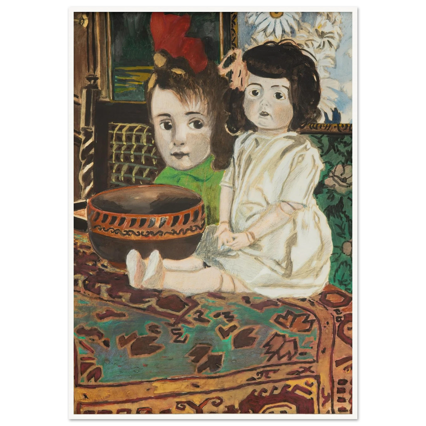 Petite fille à la poupée dans l’intérieur du peintre (1924) Art Print | Leon Spilliaert - Framed Poster - 30x40 cm / 12x16″ - Black frame