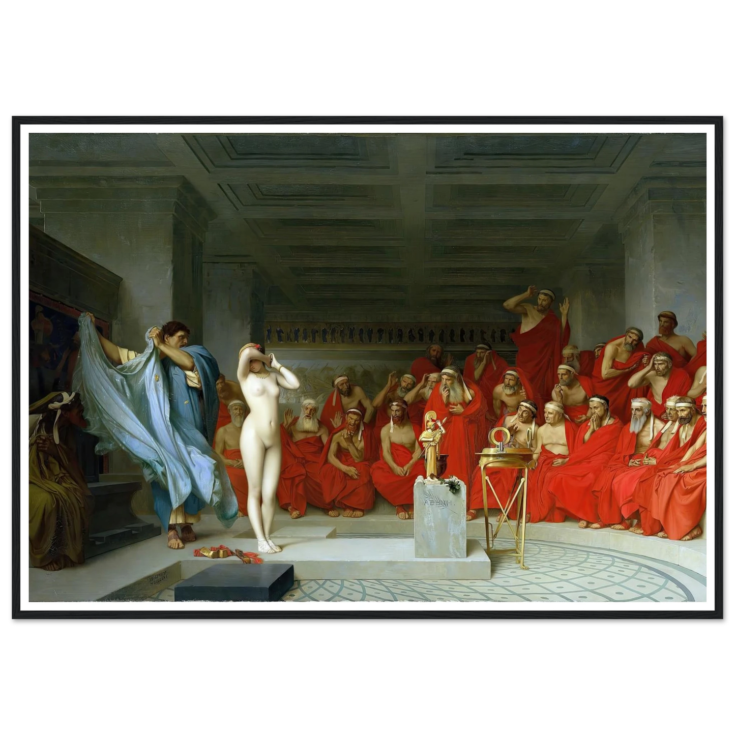 Phryne revealed before the Areopagus (1861) Art Print | Jean Leon Gerome - Framed Poster - 30x40 cm / 12x16″ - Black frame