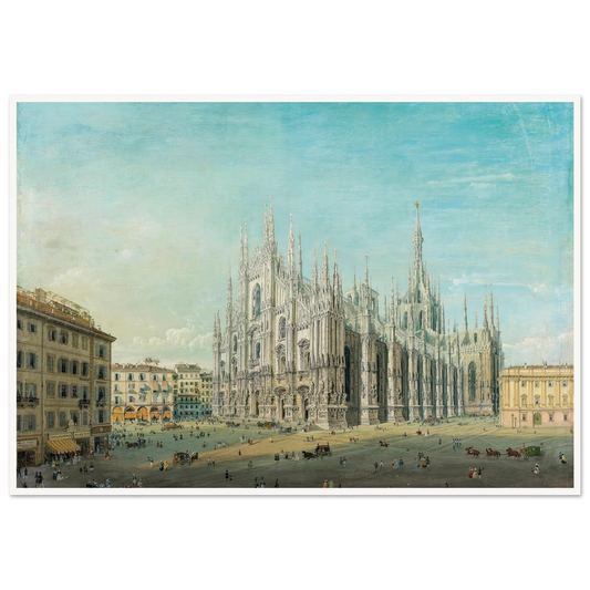 Piazza del Duomo, Milan Art Print | Carlo Bossoli - Framed Poster - 30x40 cm / 12x16″ - Black frame