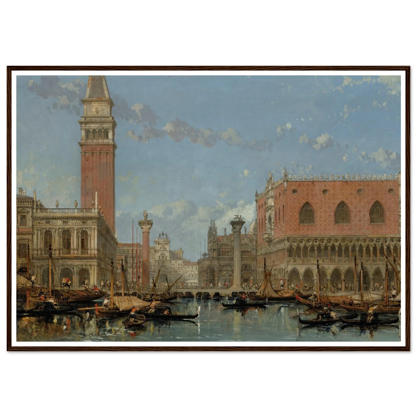 Piazza of St Mark from the Canal, Venice (1860) Art Print | David Roberts - Framed Poster - 30x40 cm / 12x16″ - Black frame