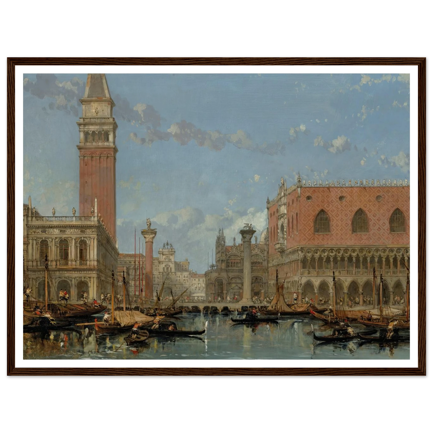 Piazza of St Mark from the Canal, Venice (1860) Art Print | David Roberts - Framed Poster - 30x40 cm / 12x16″ - Black frame