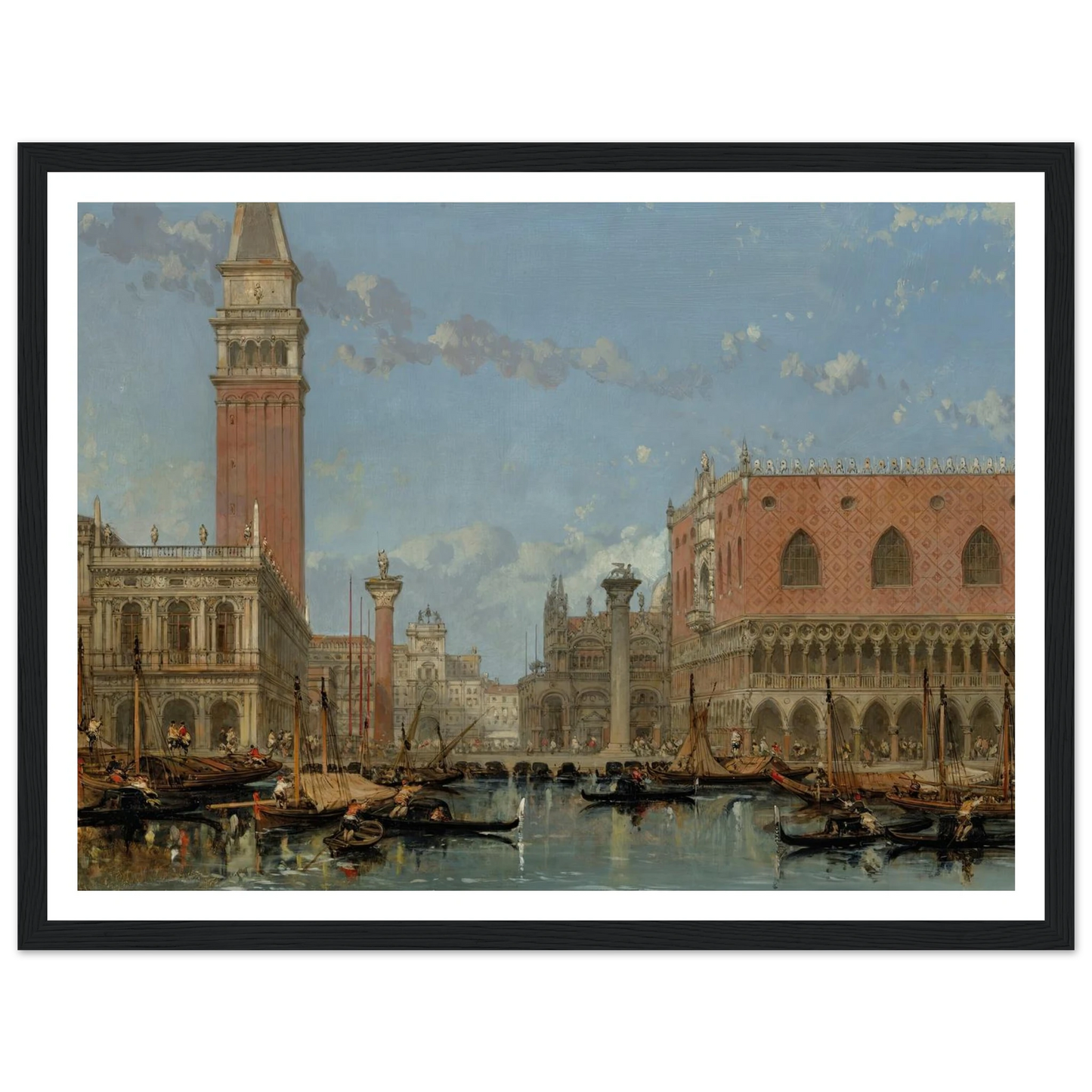 Piazza of St Mark from the Canal, Venice (1860) Art Print | David Roberts - Framed Poster - 30x40 cm / 12x16″ - Black frame