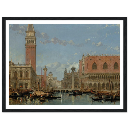 Piazza of St Mark from the Canal, Venice (1860) Art Print | David Roberts - Framed Poster - 30x40 cm / 12x16″ - Black frame