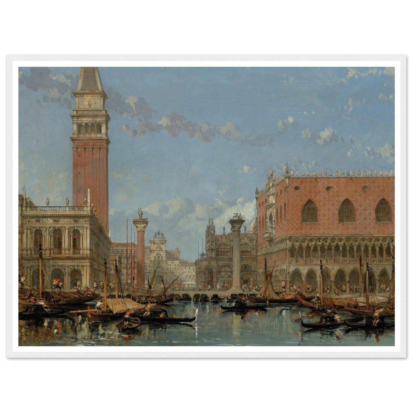 Piazza of St Mark from the Canal, Venice (1860) Art Print | David Roberts - Framed Poster - 30x40 cm / 12x16″ - Black frame