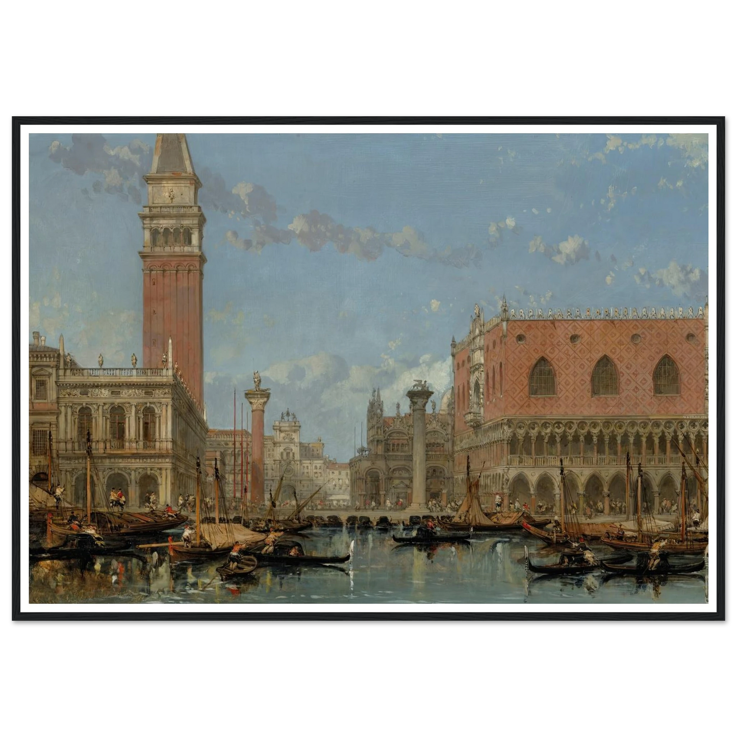 Piazza of St Mark from the Canal, Venice (1860) Art Print | David Roberts - Framed Poster - 30x40 cm / 12x16″ - Black frame