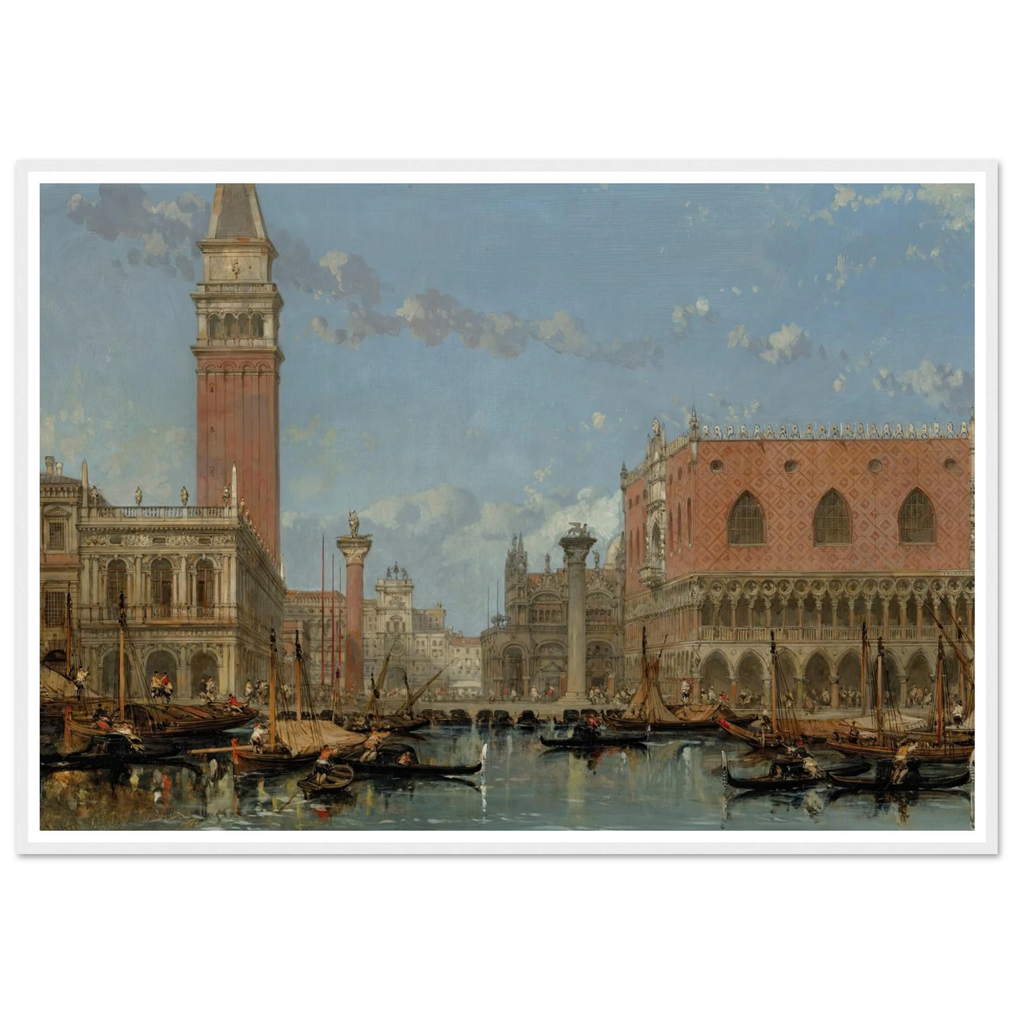 Piazza of St Mark from the Canal, Venice (1860) Art Print | David Roberts - Framed Poster - 30x40 cm / 12x16″ - Black frame