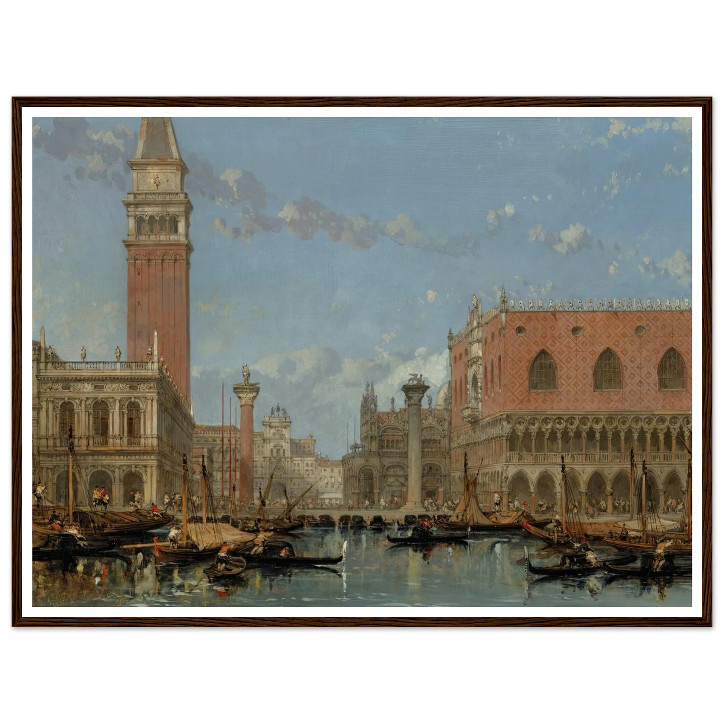 Piazza of St Mark from the Canal, Venice (1860) Art Print | David Roberts - Framed Poster - 30x40 cm / 12x16″ - Black frame