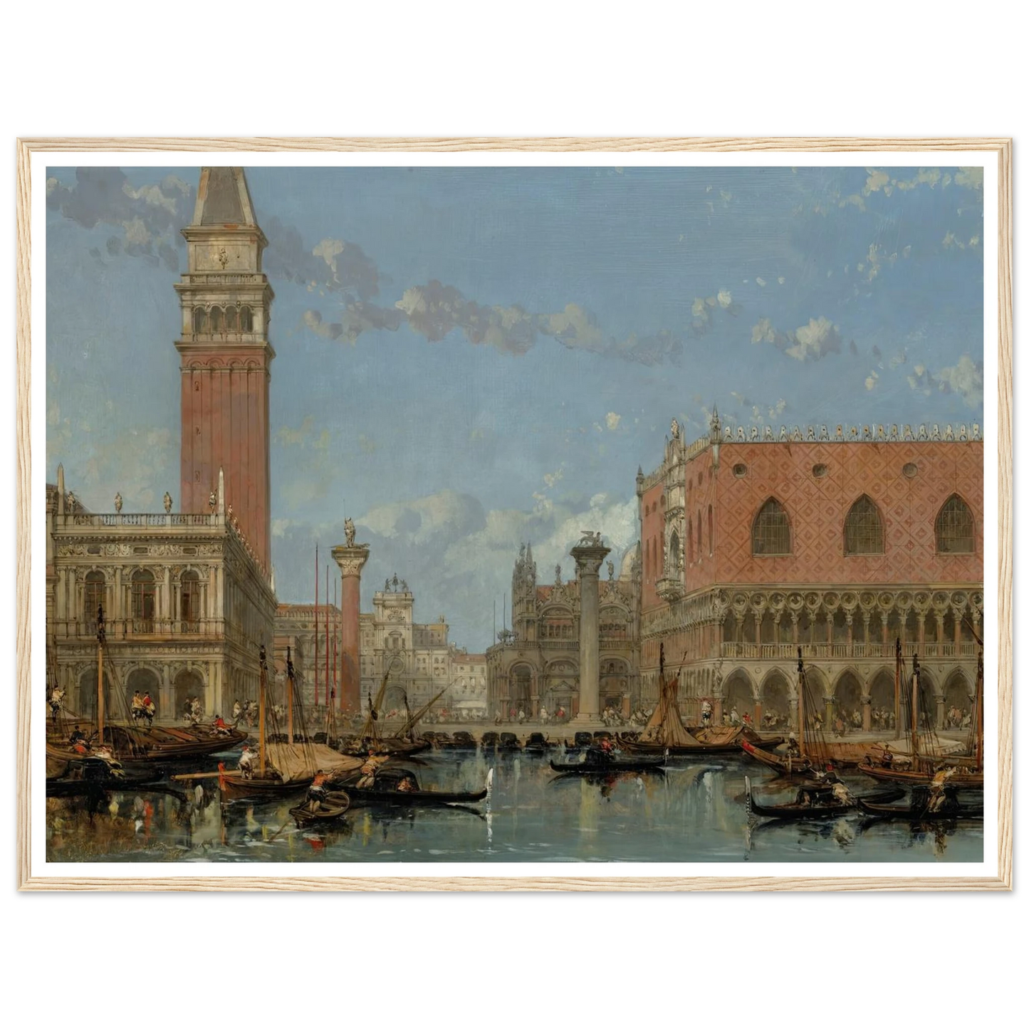 Piazza of St Mark from the Canal, Venice (1860) Art Print | David Roberts - Framed Poster - 30x40 cm / 12x16″ - Black frame