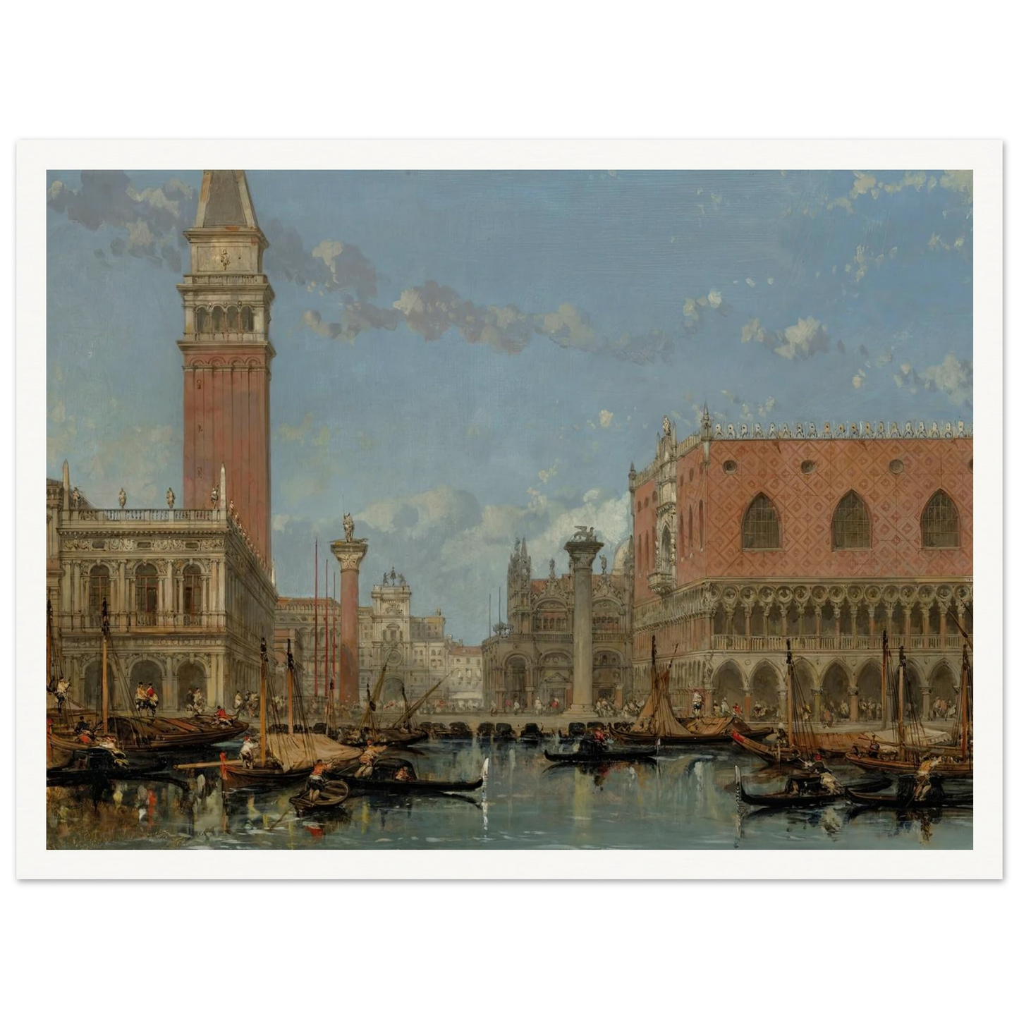 Piazza of St Mark from the Canal, Venice (1860) Art Print | David Roberts - Framed Poster - 30x40 cm / 12x16″ - Black frame