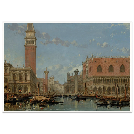 Piazza of St Mark from the Canal, Venice (1860) Art Print | David Roberts - Framed Poster - 30x40 cm / 12x16″ - Black frame