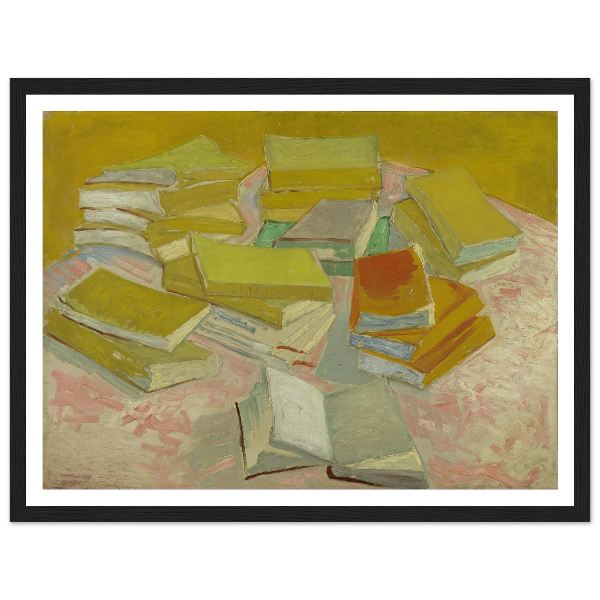 Piles of French novels (1887) Art Print | Vincent van Gogh - Framed Poster - 30x40 cm / 12x16″ - Black frame
