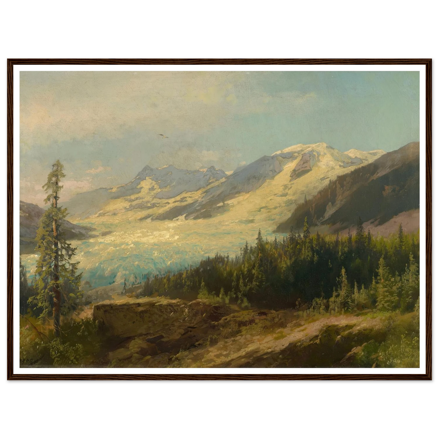 Pines in the Mountains (About 1895) Art Print | Hermann Ottomar Herzog - Framed Poster - 30x40 cm / 12x16″ - Black frame