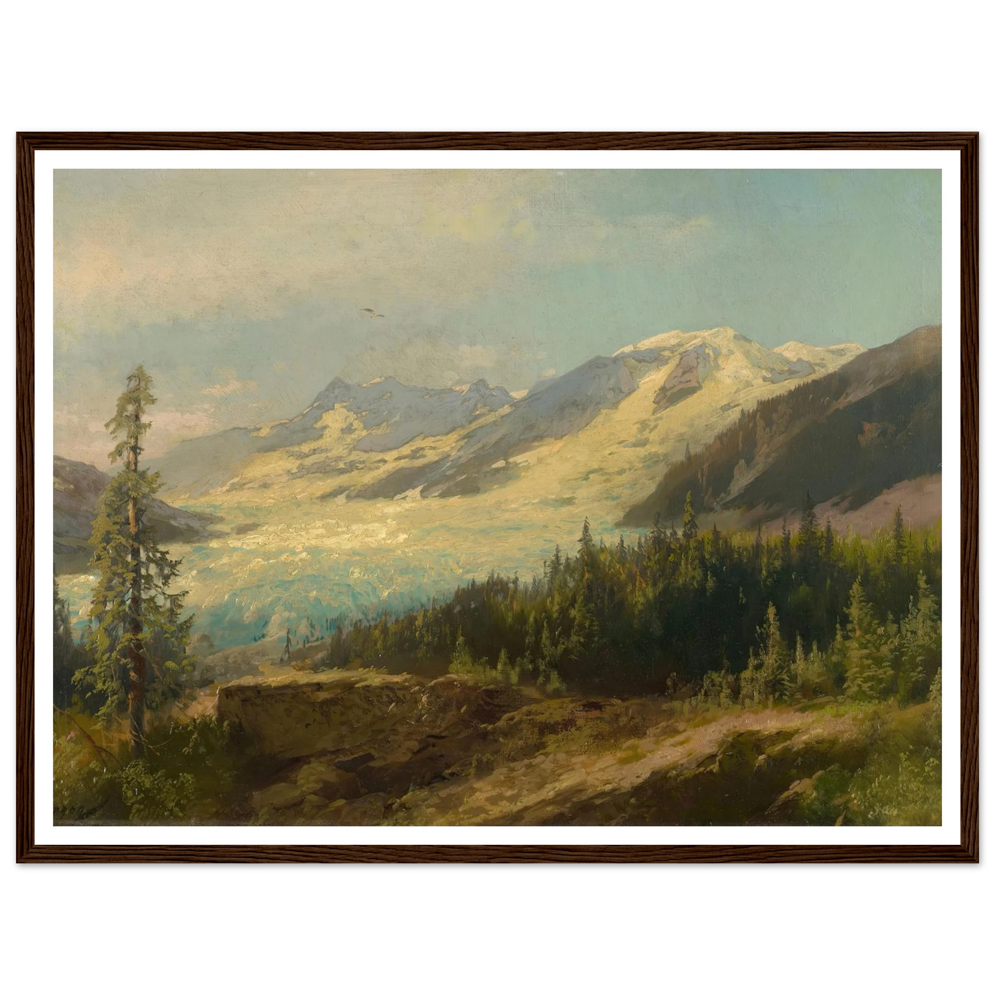Pines in the Mountains (About 1895) Art Print | Hermann Ottomar Herzog - Framed Poster - 30x40 cm / 12x16″ - Black frame