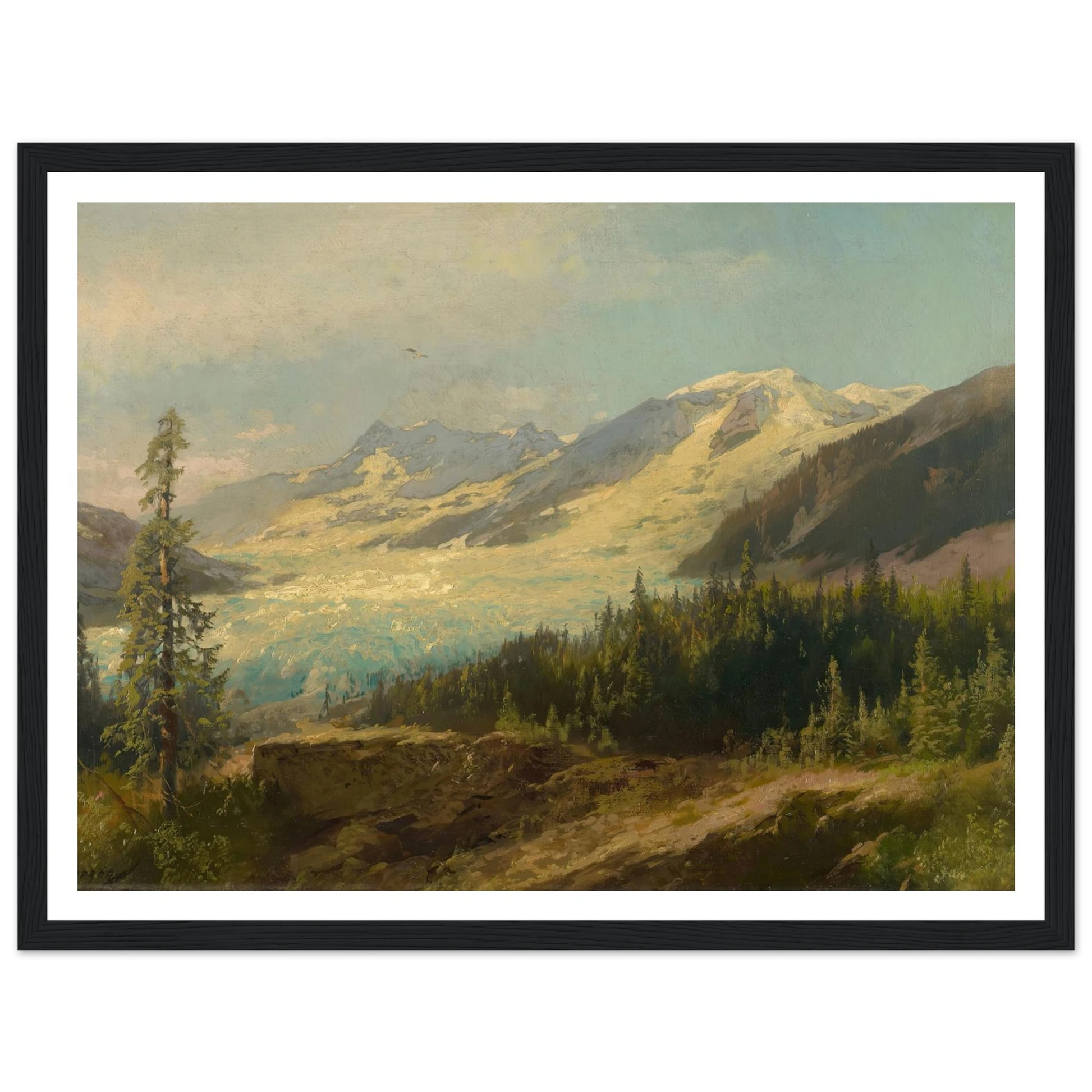 Pines in the Mountains (About 1895) Art Print | Hermann Ottomar Herzog - Framed Poster - 30x40 cm / 12x16″ - Black frame