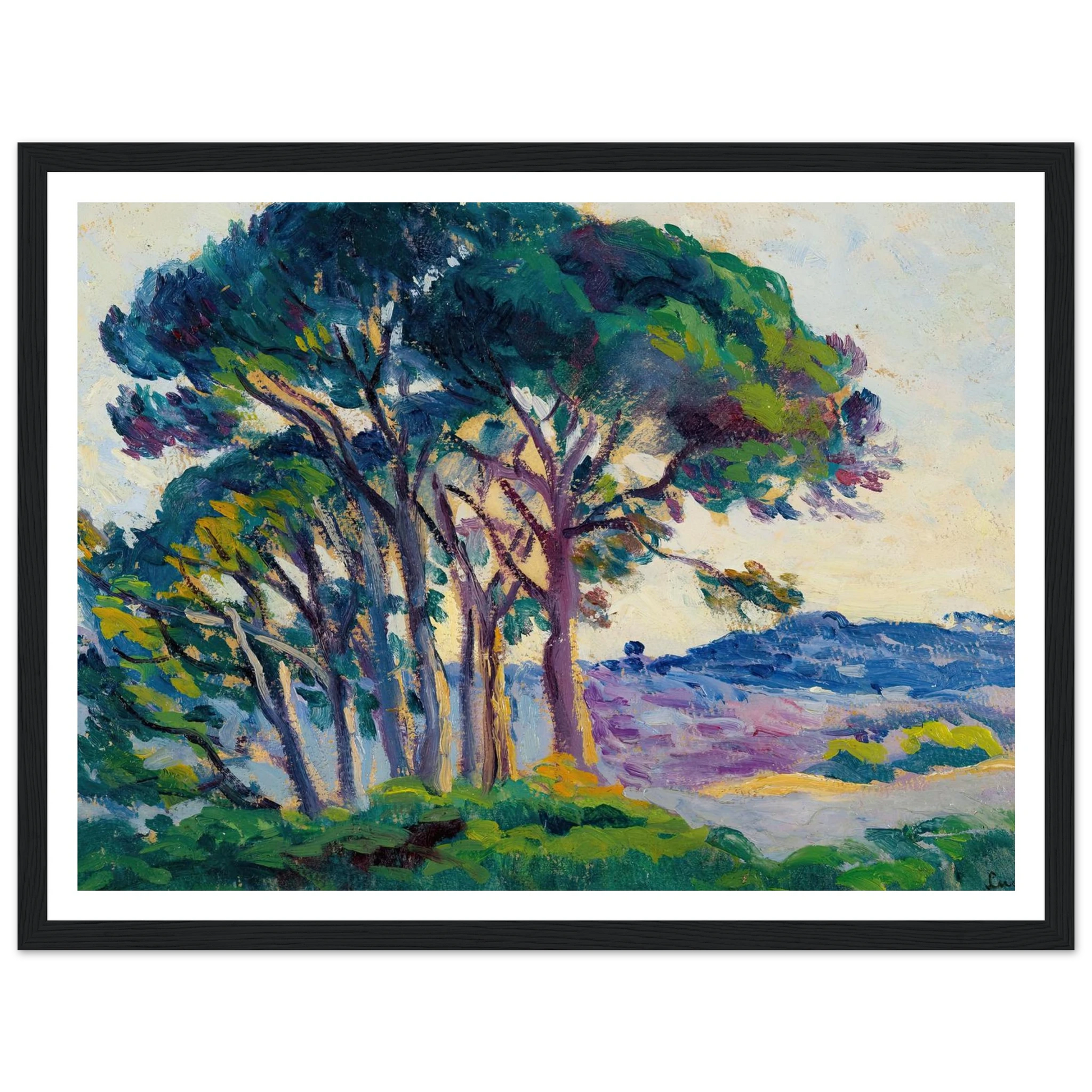 Pins Aux Cannebiers (1903) Art Print | Maximilien Luce - Framed Poster - 30x40 cm / 12x16″ - Black frame