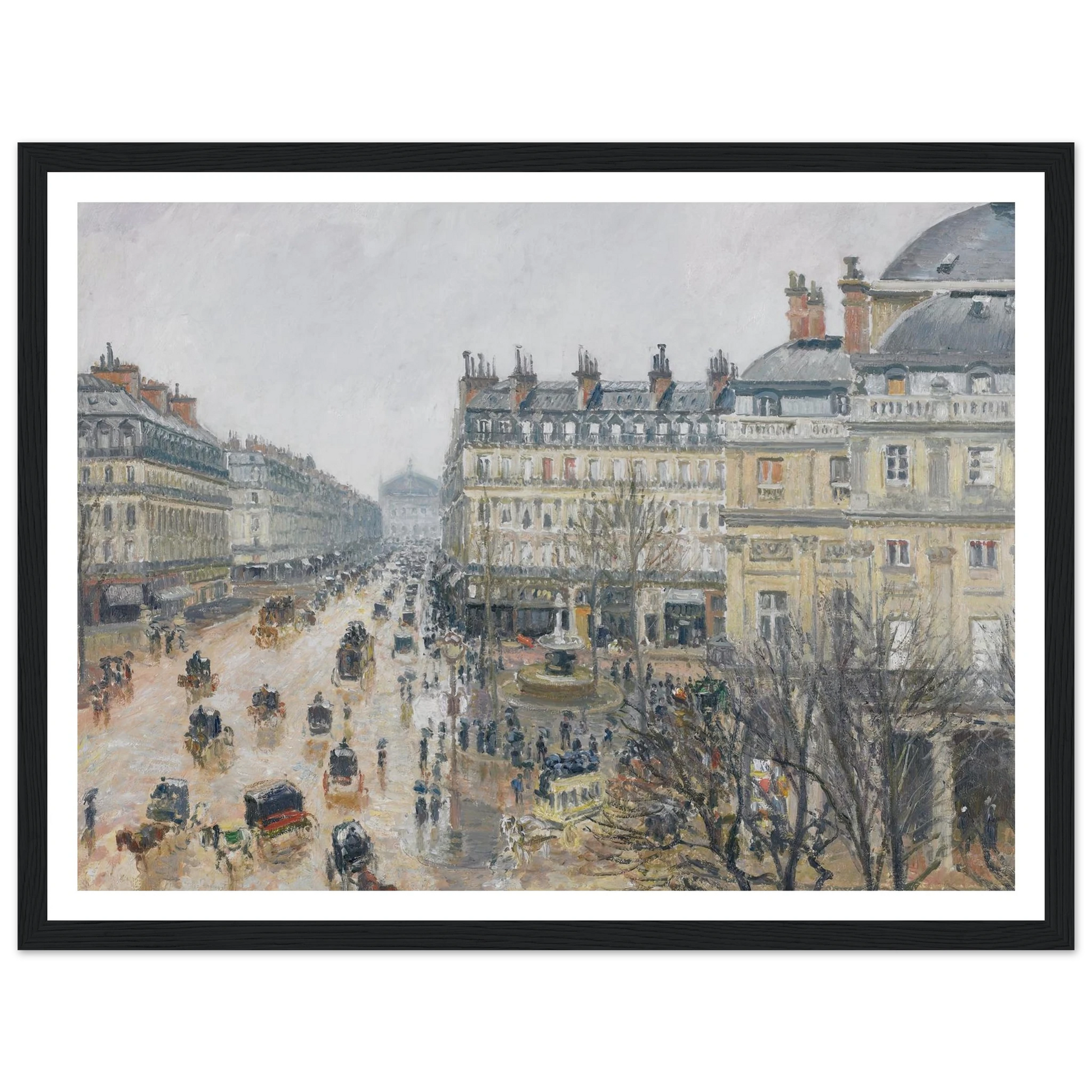 Place du Théâtre Français, Paris; Rain (1898) Art Print | Camille Pissarro - Framed Poster - 30x40 cm / 12x16″ - Black frame