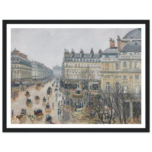 Place du Théâtre Français, Paris; Rain (1898) Art Print | Camille Pissarro - Framed Poster - 30x40 cm / 12x16″ - Black frame