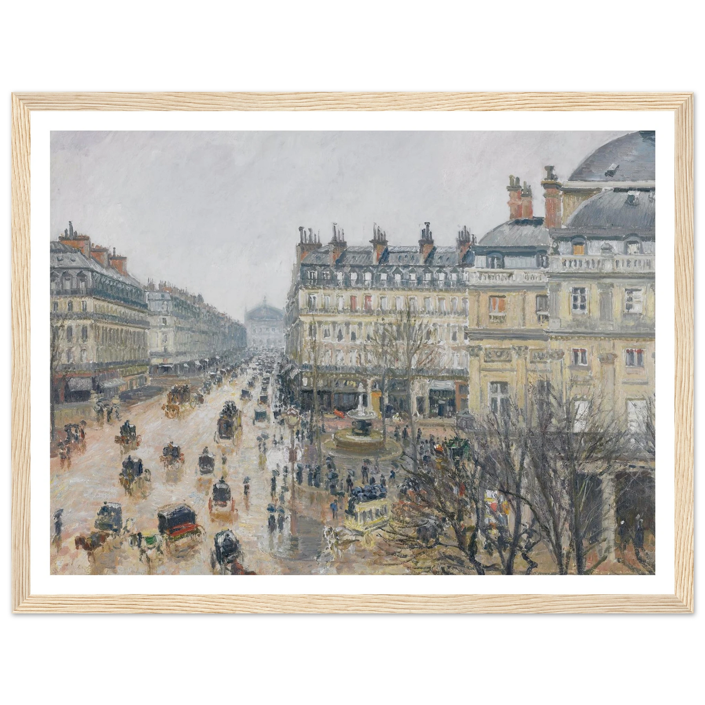 Place du Théâtre Français, Paris; Rain (1898) Art Print | Camille Pissarro - Framed Poster - 30x40 cm / 12x16″ - Black frame