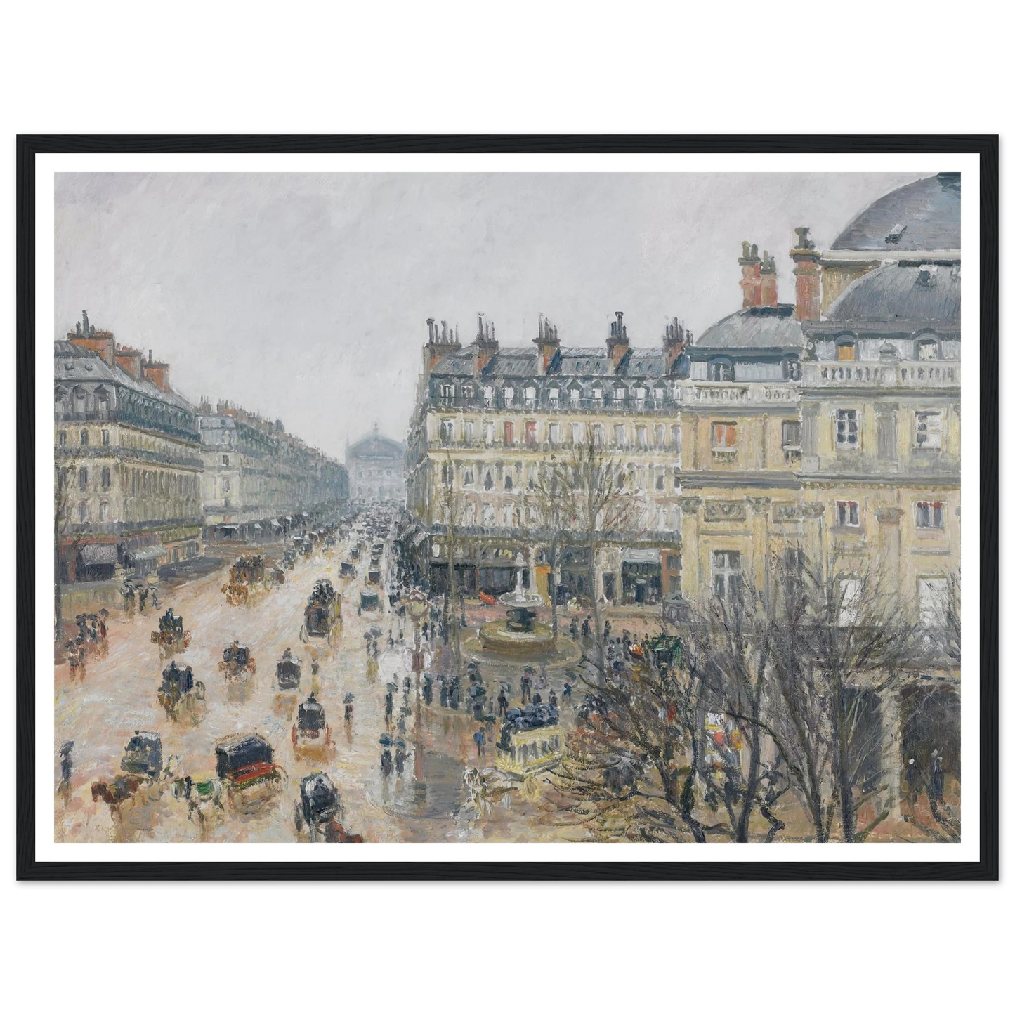 Place du Théâtre Français, Paris; Rain (1898) Art Print | Camille Pissarro - Framed Poster - 30x40 cm / 12x16″ - Black frame