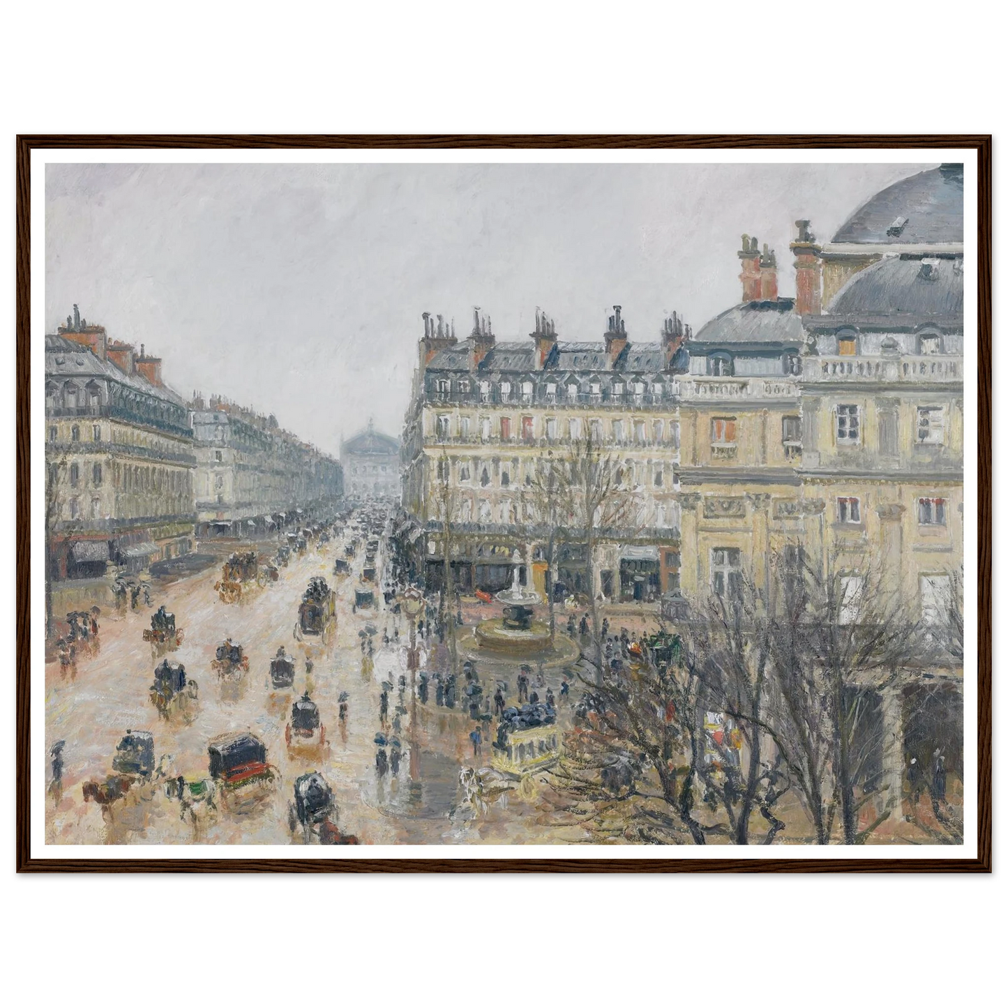 Place du Théâtre Français, Paris; Rain (1898) Art Print | Camille Pissarro - Framed Poster - 30x40 cm / 12x16″ - Black frame