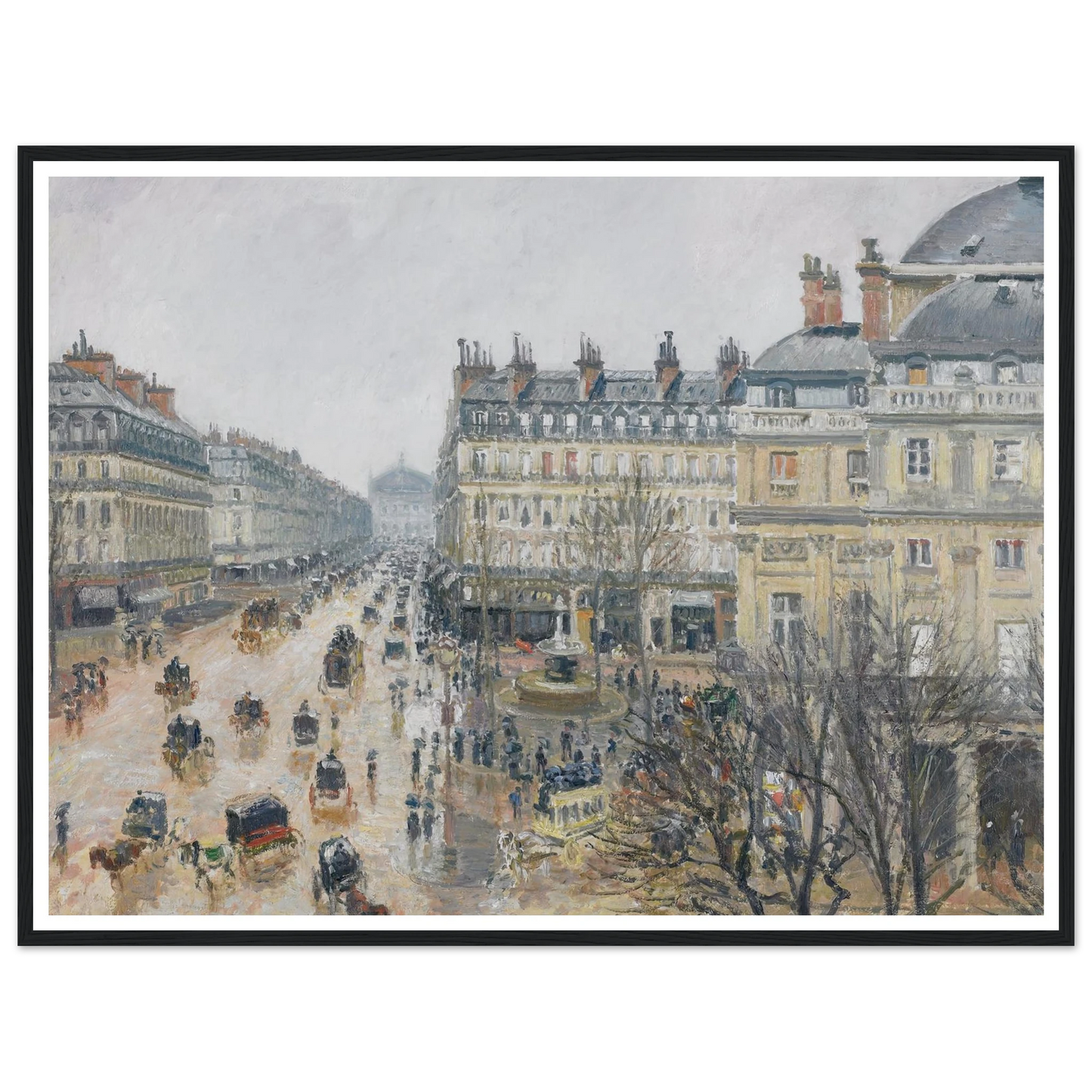 Place du Théâtre Français, Paris; Rain (1898) Art Print | Camille Pissarro - Framed Poster - 30x40 cm / 12x16″ - Black frame