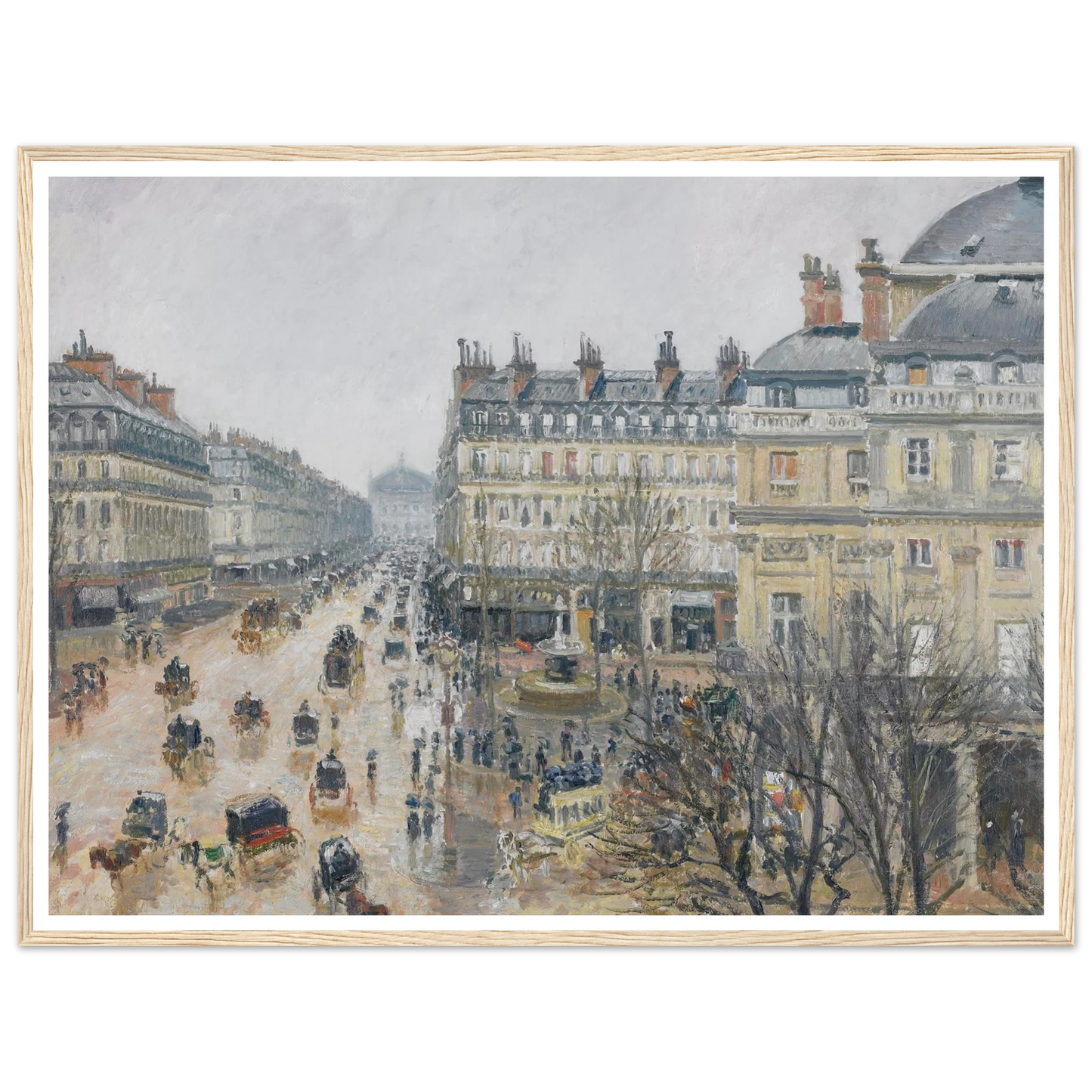Place du Théâtre Français, Paris; Rain (1898) Art Print | Camille Pissarro - Framed Poster - 30x40 cm / 12x16″ - Black frame