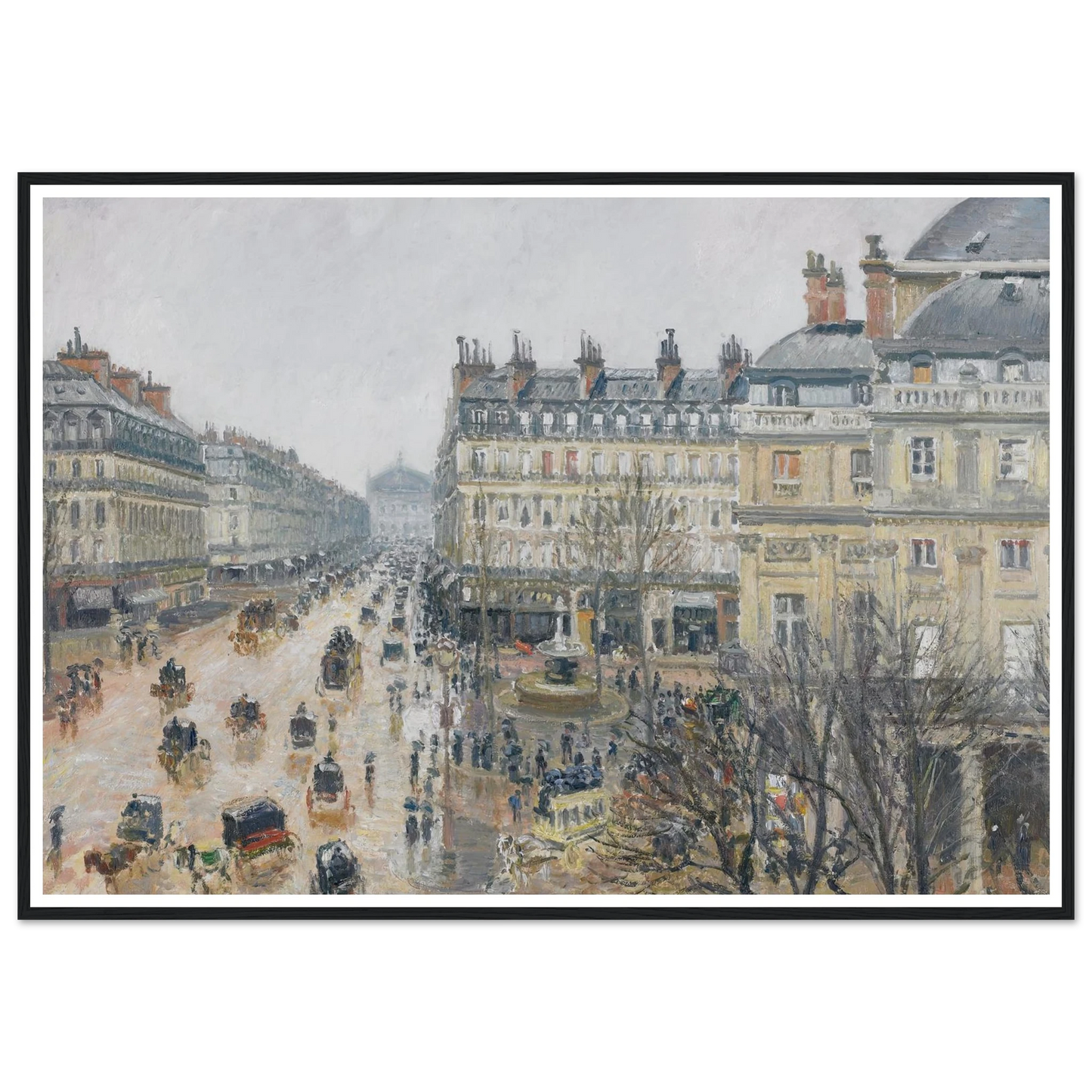 Place du Théâtre Français, Paris; Rain (1898) Art Print | Camille Pissarro - Framed Poster - 30x40 cm / 12x16″ - Black frame