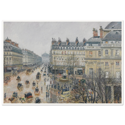 Place du Théâtre Français, Paris; Rain (1898) Art Print | Camille Pissarro - Framed Poster - 30x40 cm / 12x16″ - Black frame