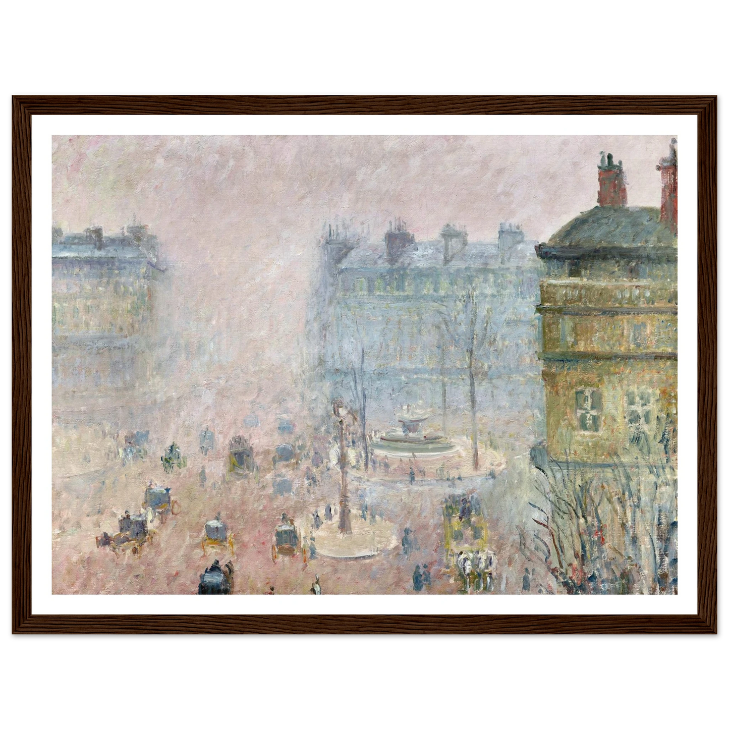 Place du Theatre Francais,Fog Effect (1897) Art Print | Camille Pissarro - Framed Poster - 30x40 cm / 12x16″ - Black frame