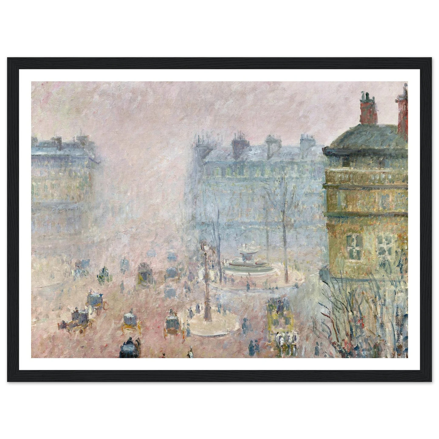 Place du Theatre Francais,Fog Effect (1897) Art Print | Camille Pissarro - Framed Poster - 30x40 cm / 12x16″ - Black frame