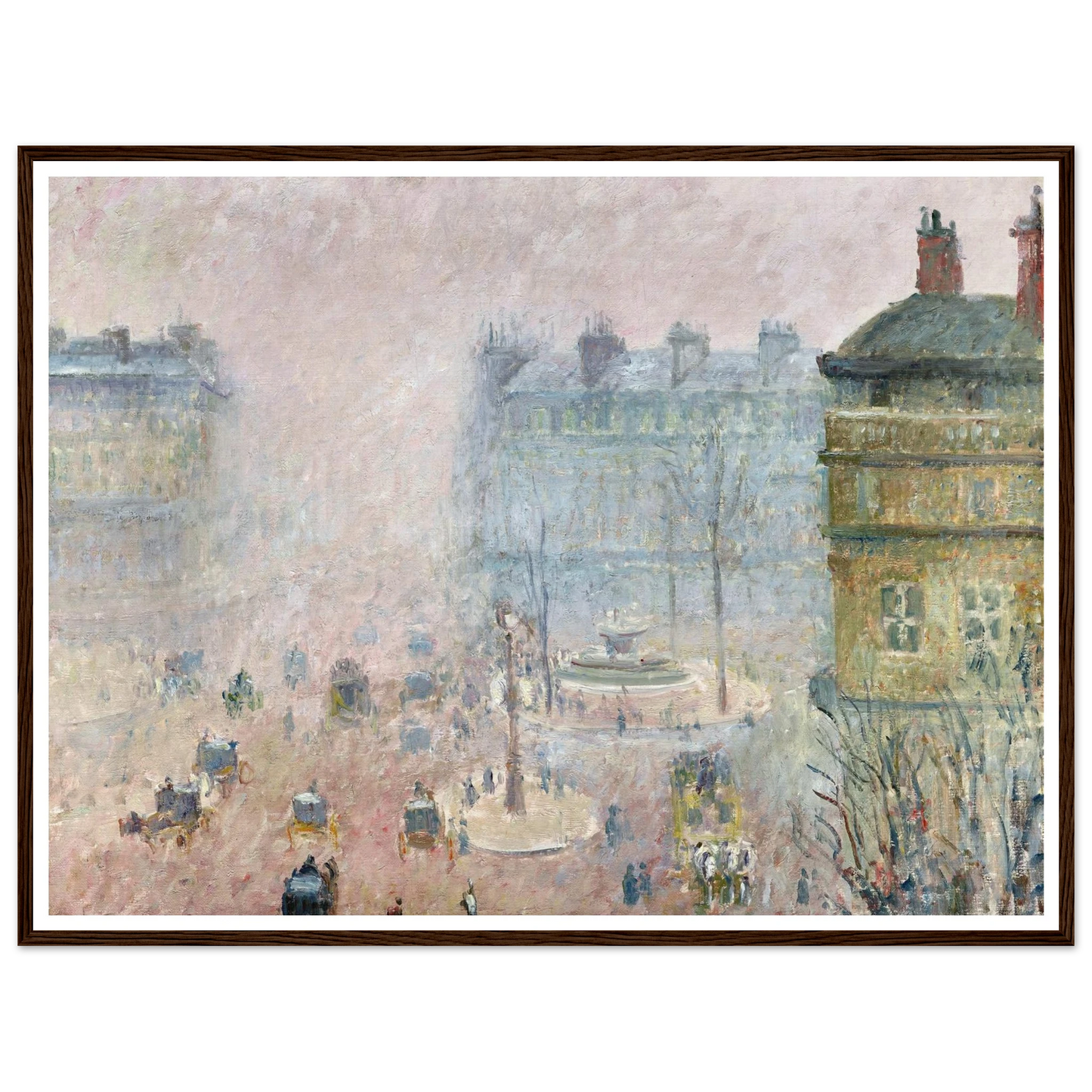 Place du Theatre Francais,Fog Effect (1897) Art Print | Camille Pissarro - Framed Poster - 30x40 cm / 12x16″ - Black frame