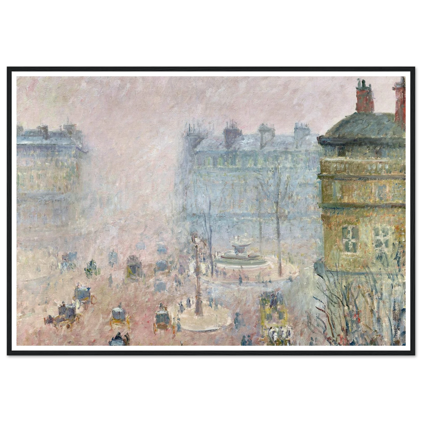 Place du Theatre Francais,Fog Effect (1897) Art Print | Camille Pissarro - Framed Poster - 30x40 cm / 12x16″ - Black frame