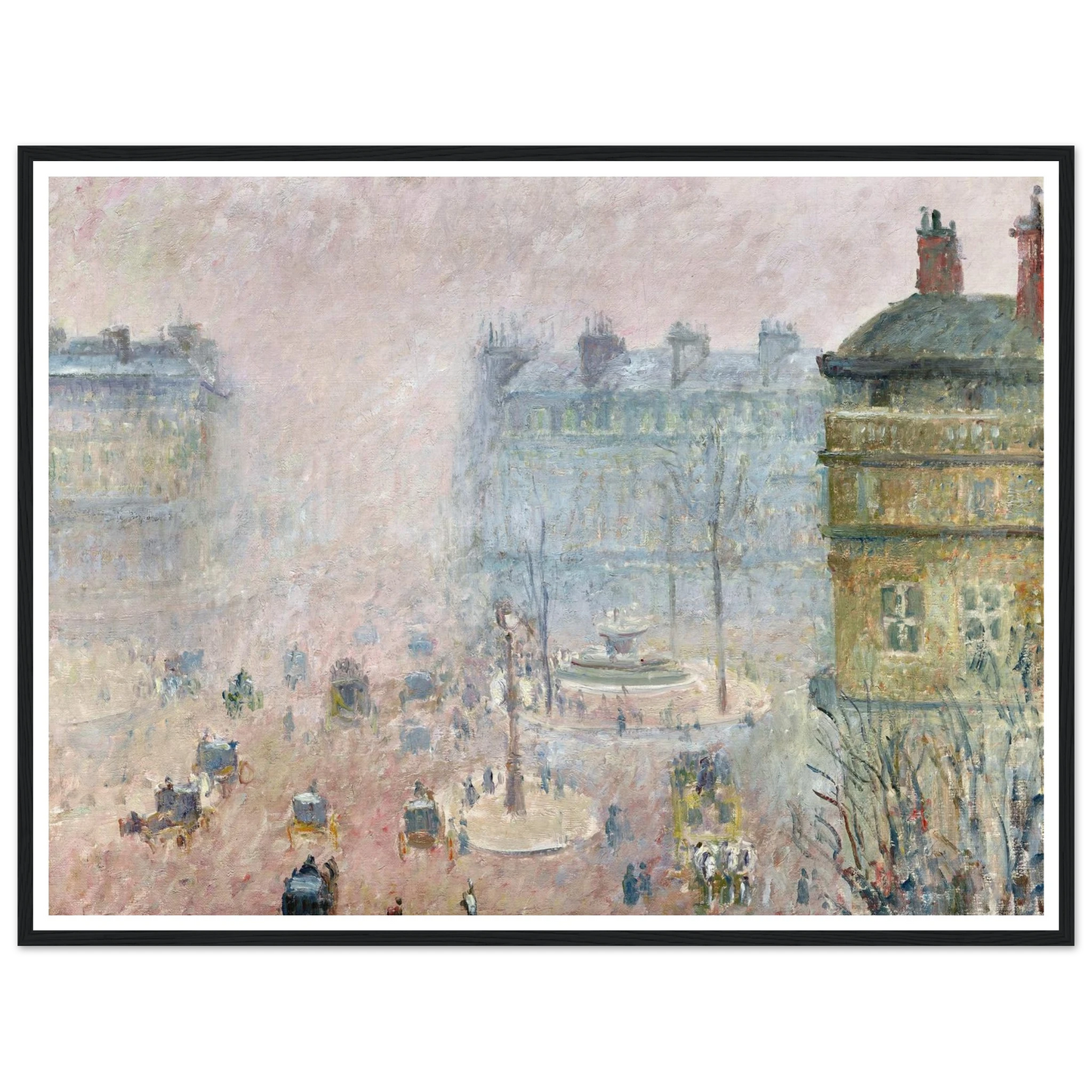Place du Theatre Francais,Fog Effect (1897) Art Print | Camille Pissarro - Framed Poster - 30x40 cm / 12x16″ - Black frame