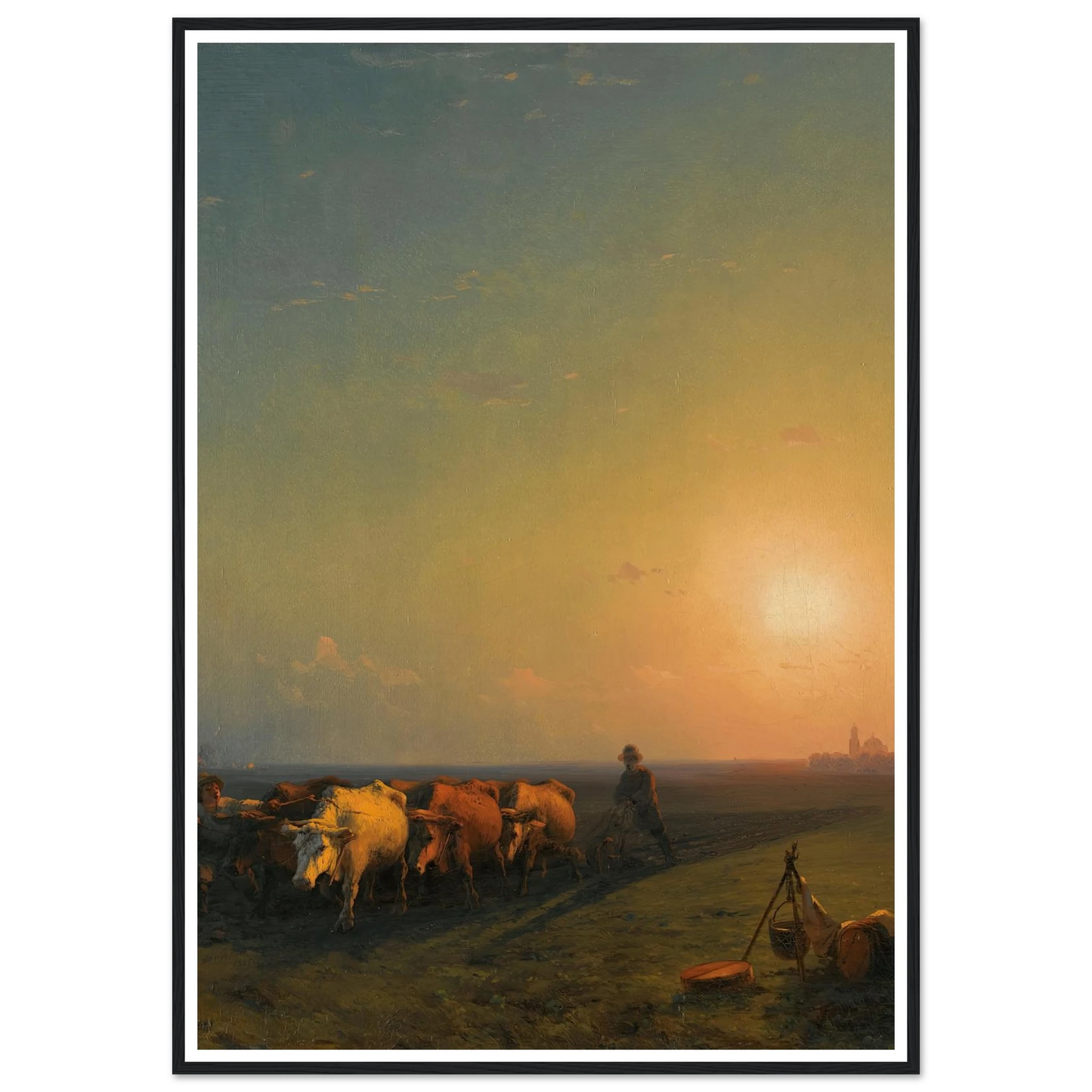 Ploughing The Fields, Crimea (1865) Art Print | Ivan Konstantinovich Aivazovsky - Framed Poster - 30x40 cm / 12x16″ - Black frame