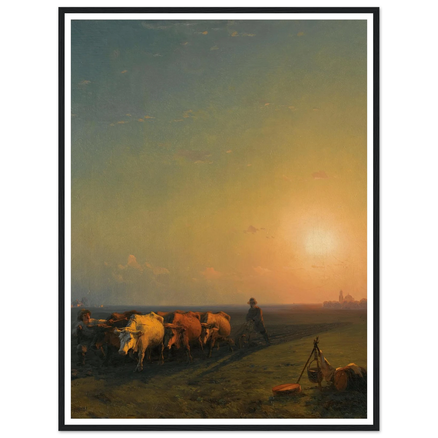 Ploughing The Fields, Crimea (1865) Art Print | Ivan Konstantinovich Aivazovsky - Framed Poster - 30x40 cm / 12x16″ - Black frame