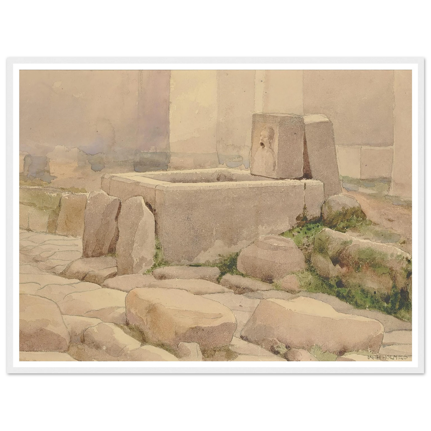 Pompeian Fountain And Horse Trough (1880) Art Print | William Henry Holmes - Framed Poster - 30x40 cm / 12x16″ - Black frame