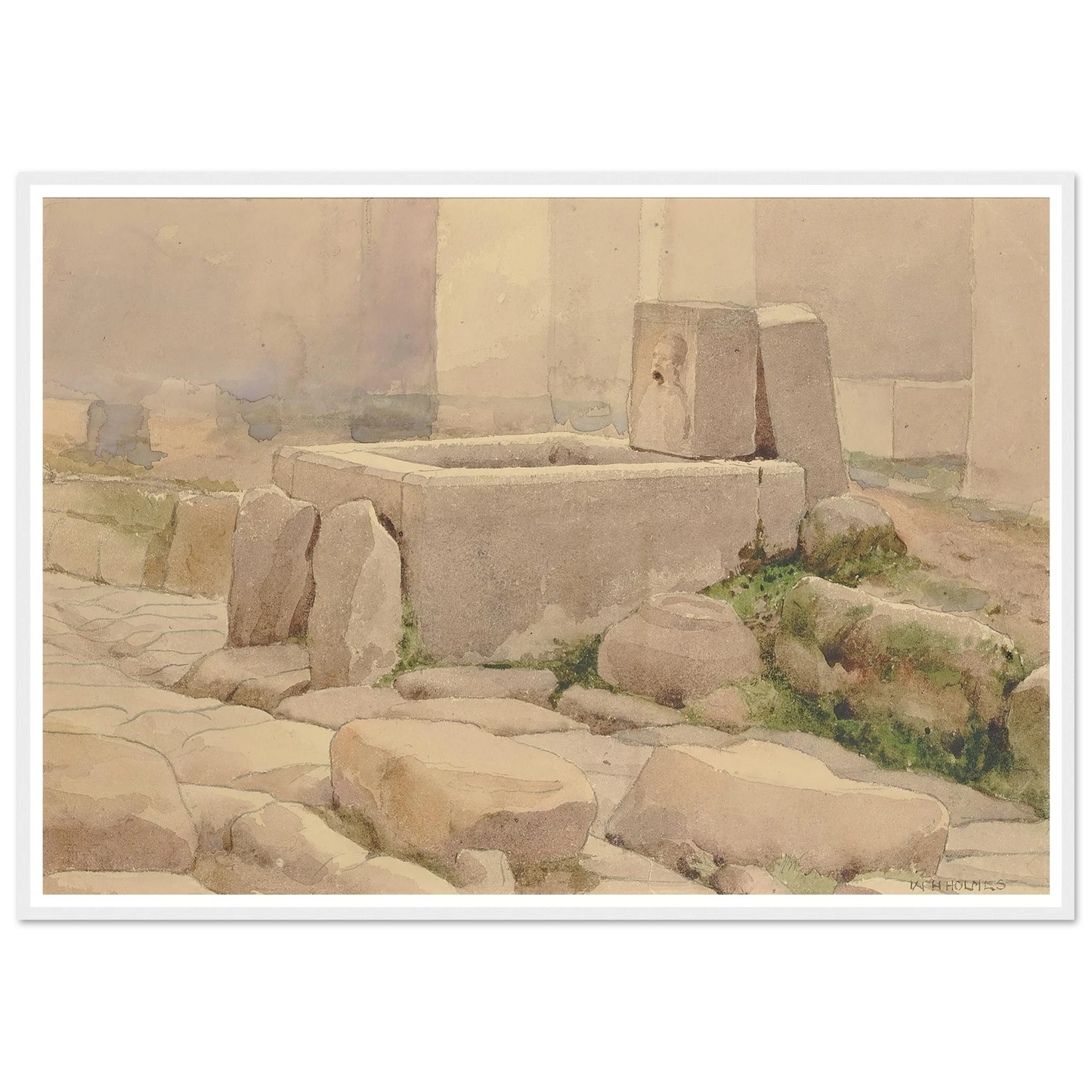 Pompeian Fountain And Horse Trough (1880) Art Print | William Henry Holmes - Framed Poster - 30x40 cm / 12x16″ - Black frame