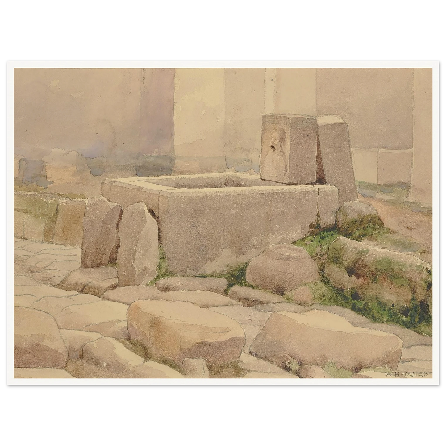 Pompeian Fountain And Horse Trough (1880) Art Print | William Henry Holmes - Framed Poster - 30x40 cm / 12x16″ - Black frame