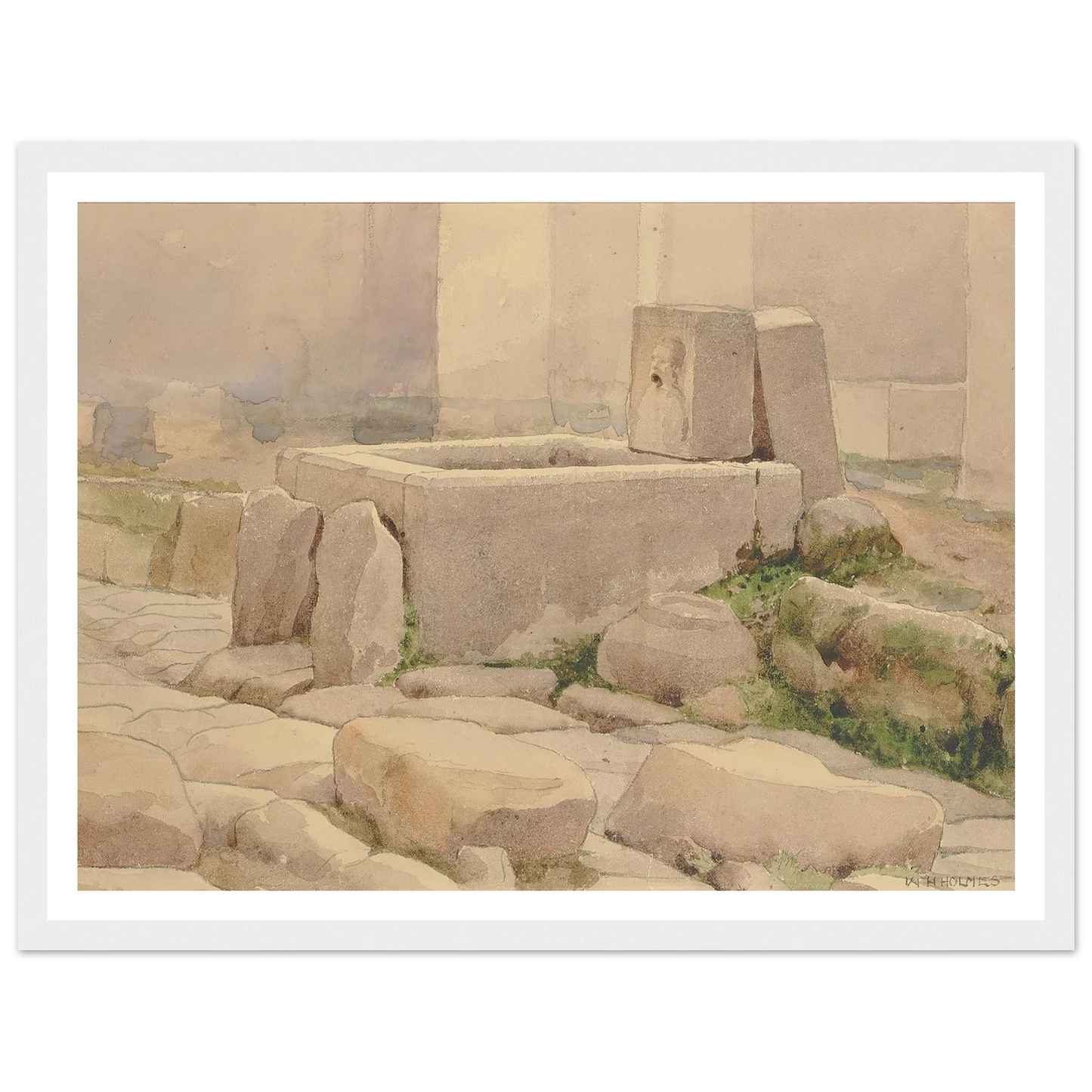 Pompeian Fountain And Horse Trough (1880) Art Print | William Henry Holmes - Framed Poster - 30x40 cm / 12x16″ - Black frame